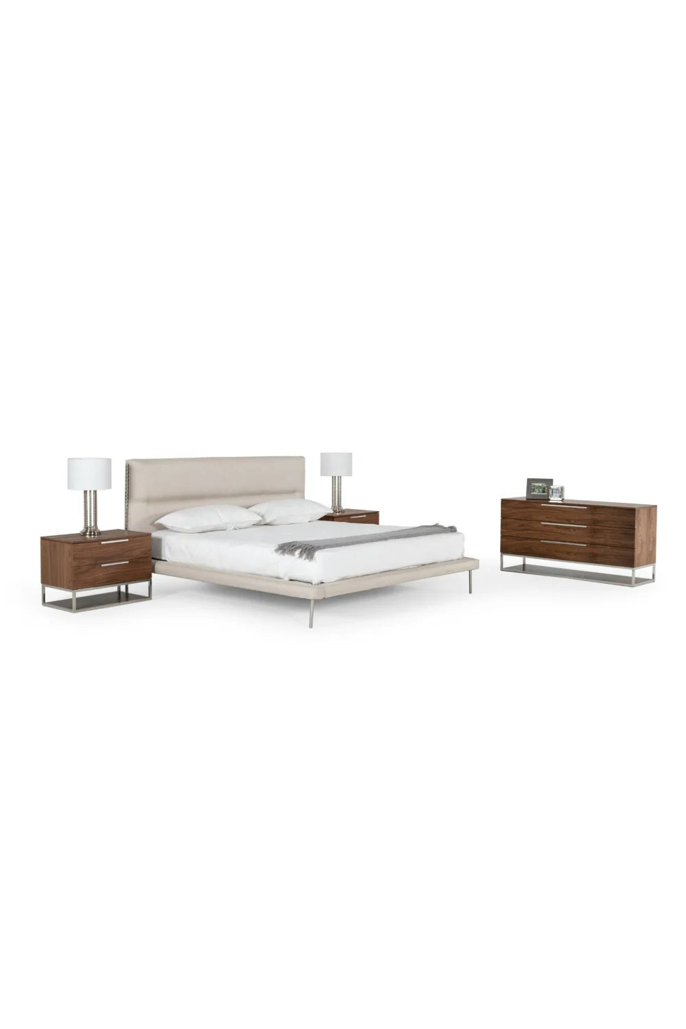 Luxury Modern Cream Woven Fabric Bed European Style for Villa