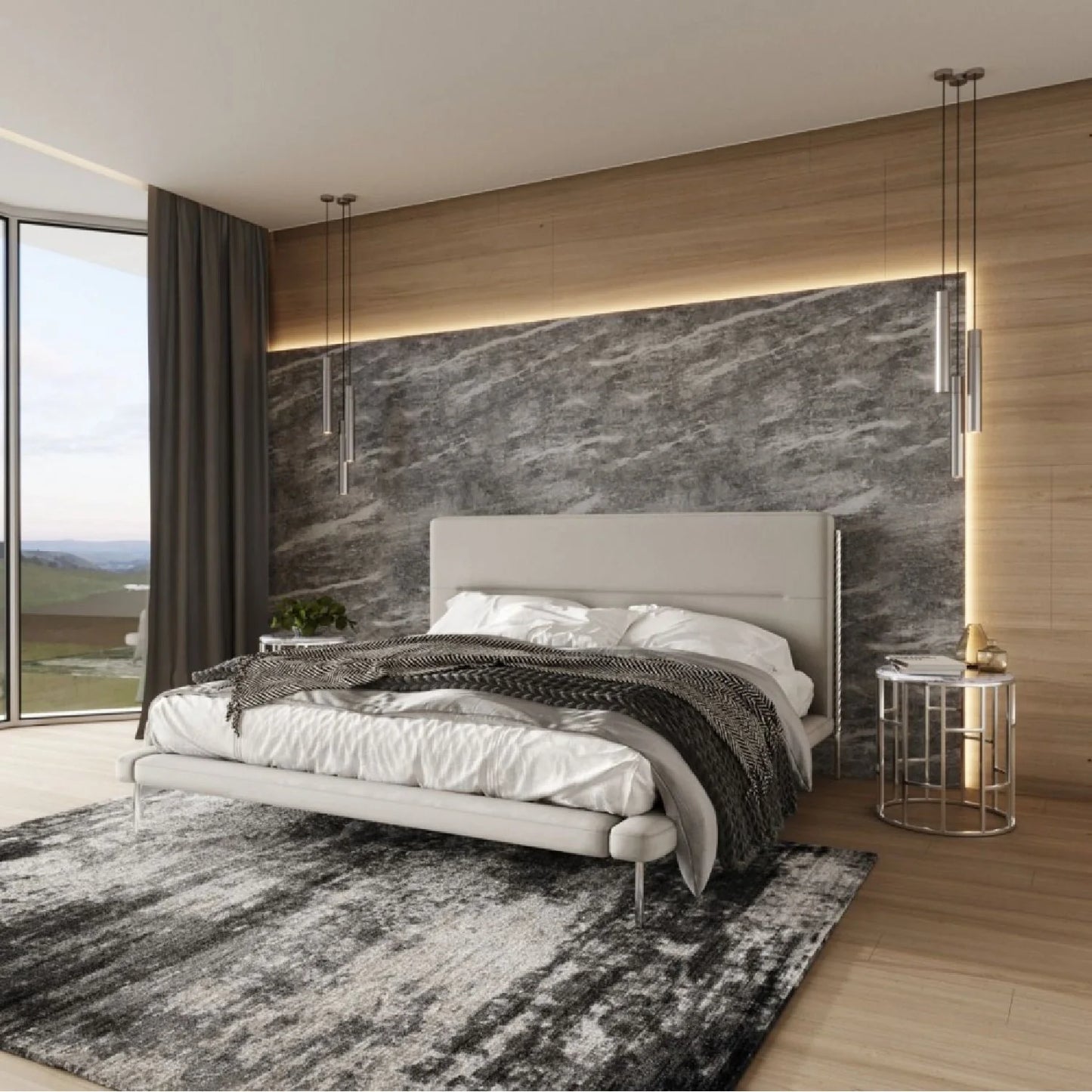 Luxury Modern Cream Woven Fabric Bed European Style for Villa