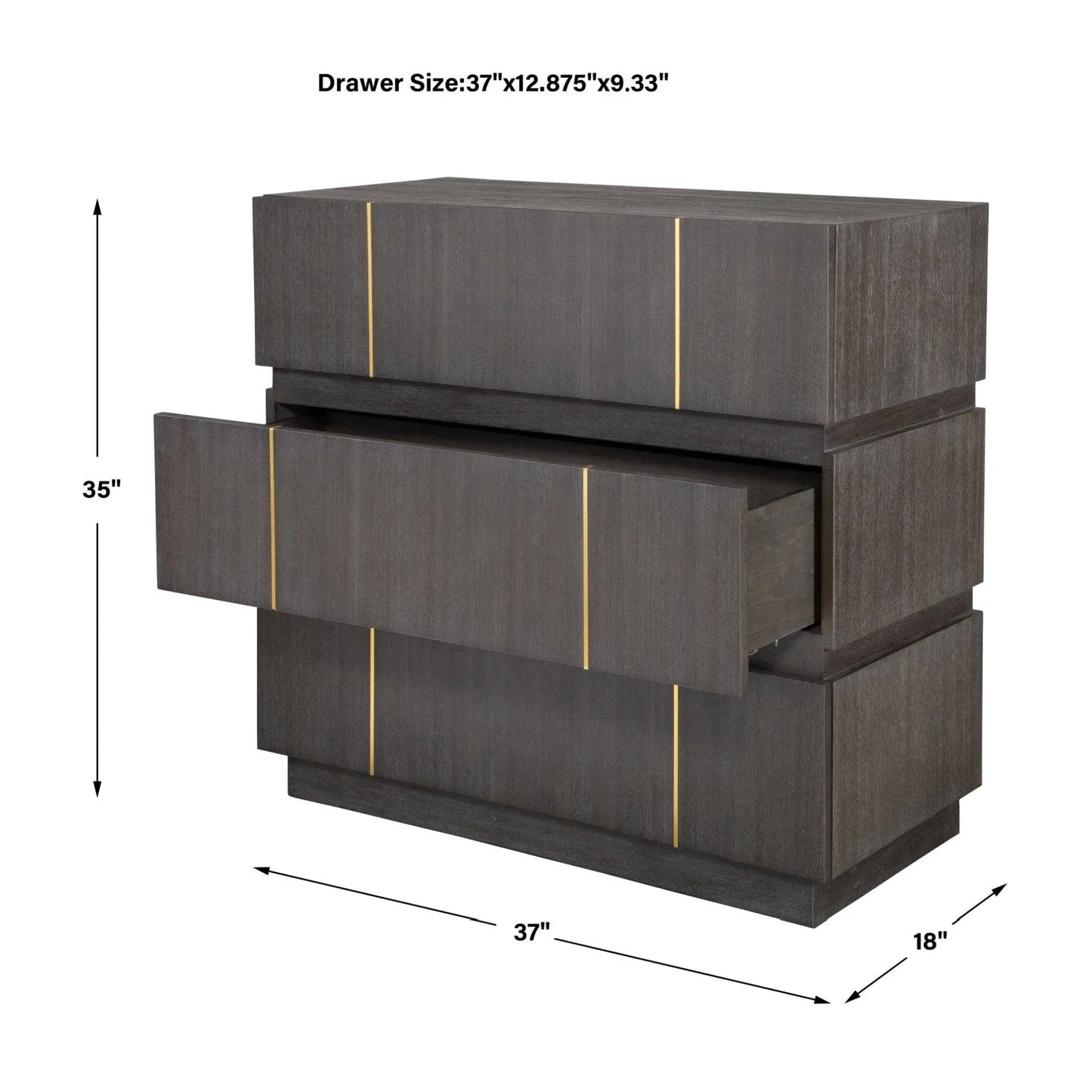 Luxury Modern Dark Acacia 3-Drawer Chest European Style for Villa
