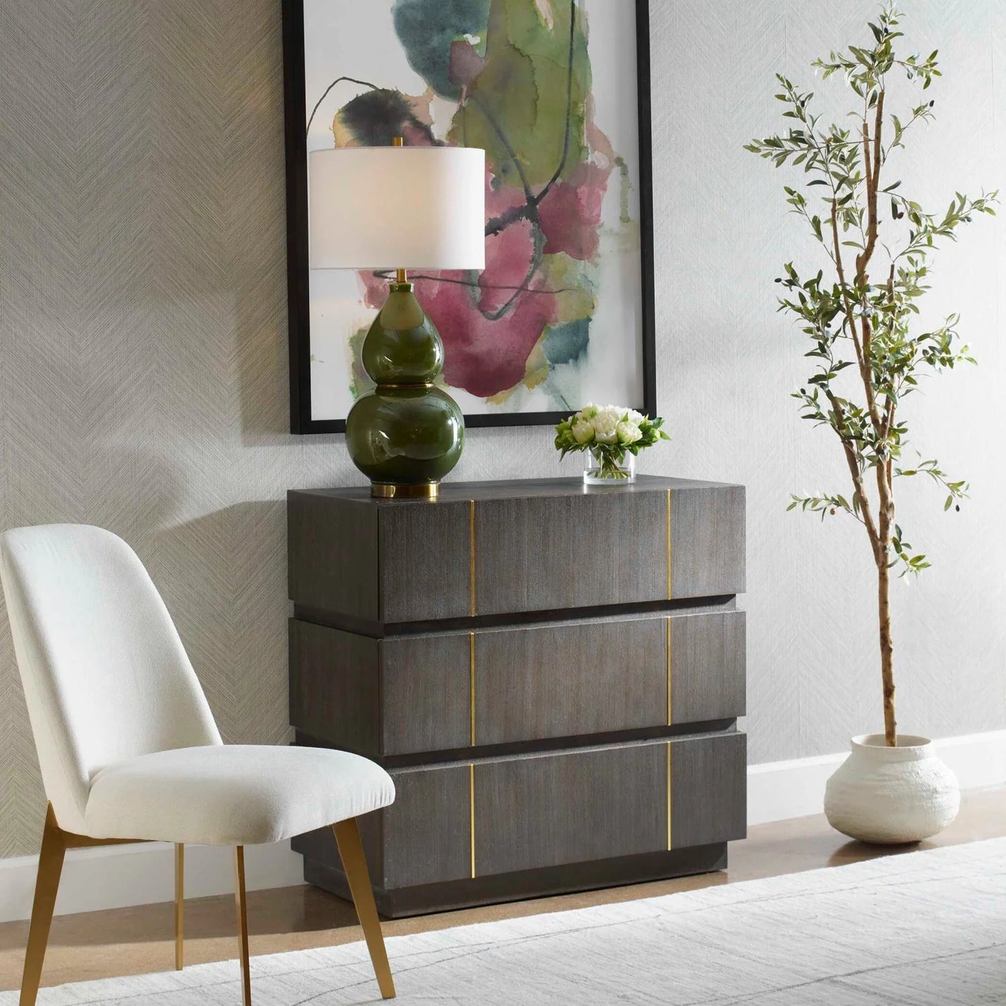 Luxury Modern Dark Acacia 3-Drawer Chest European Style for Villa