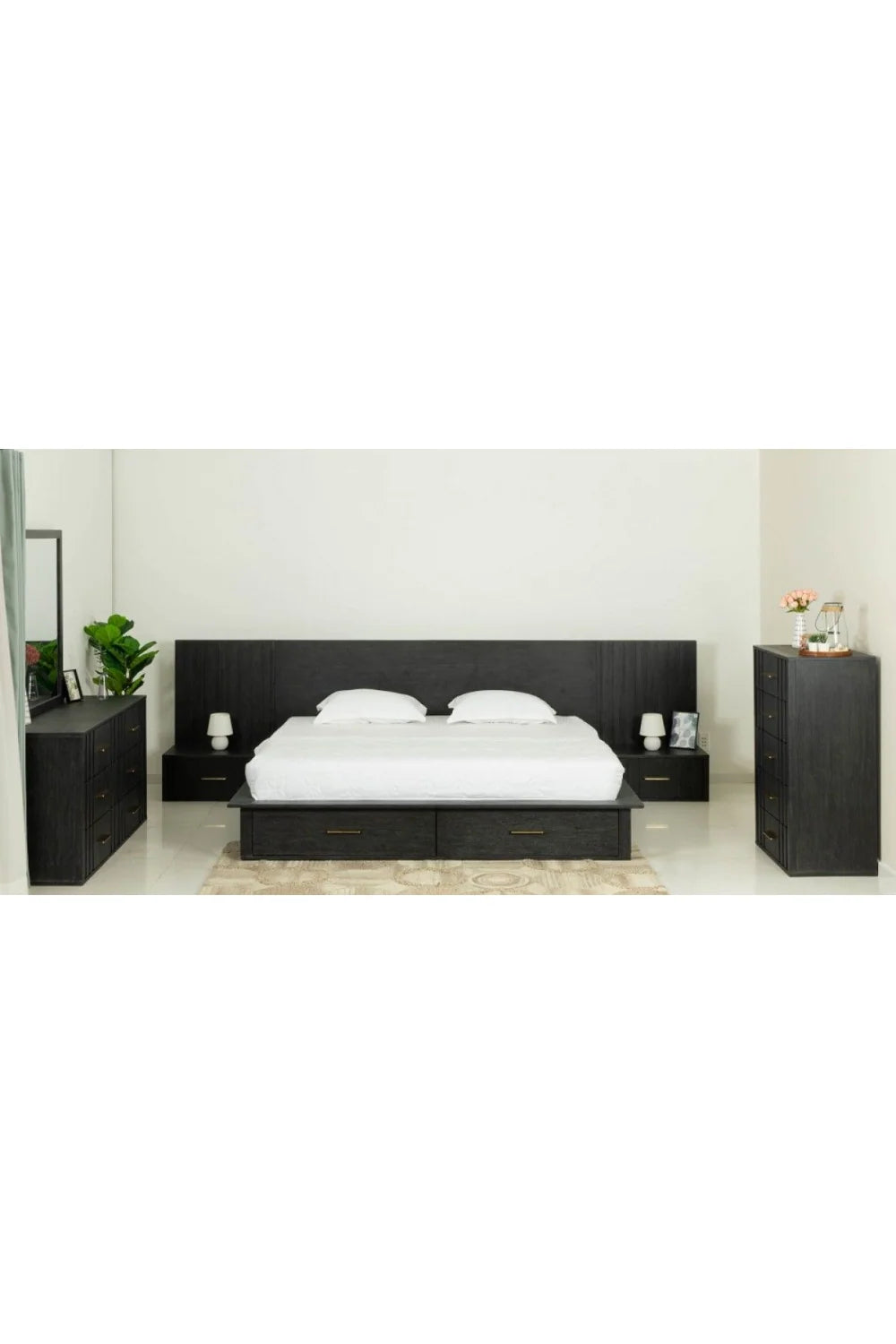 Luxury Modern Dark Gray 2-Drawer Storage Bed European Style for Villa