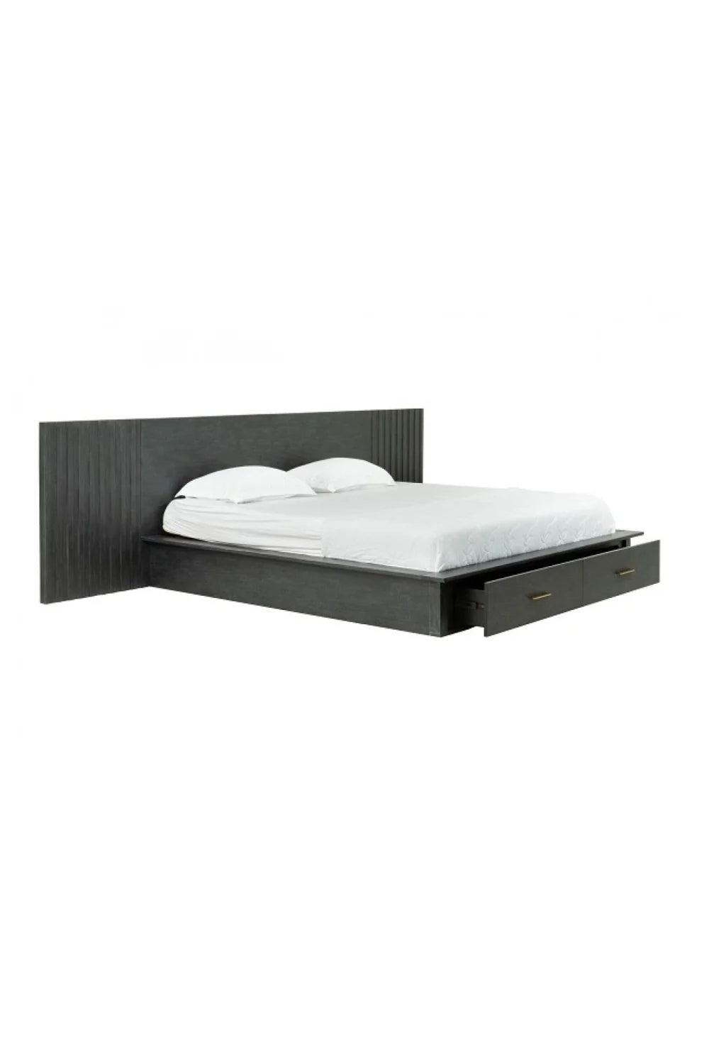 Luxury Modern Dark Gray 2-Drawer Storage Bed European Style for Villa