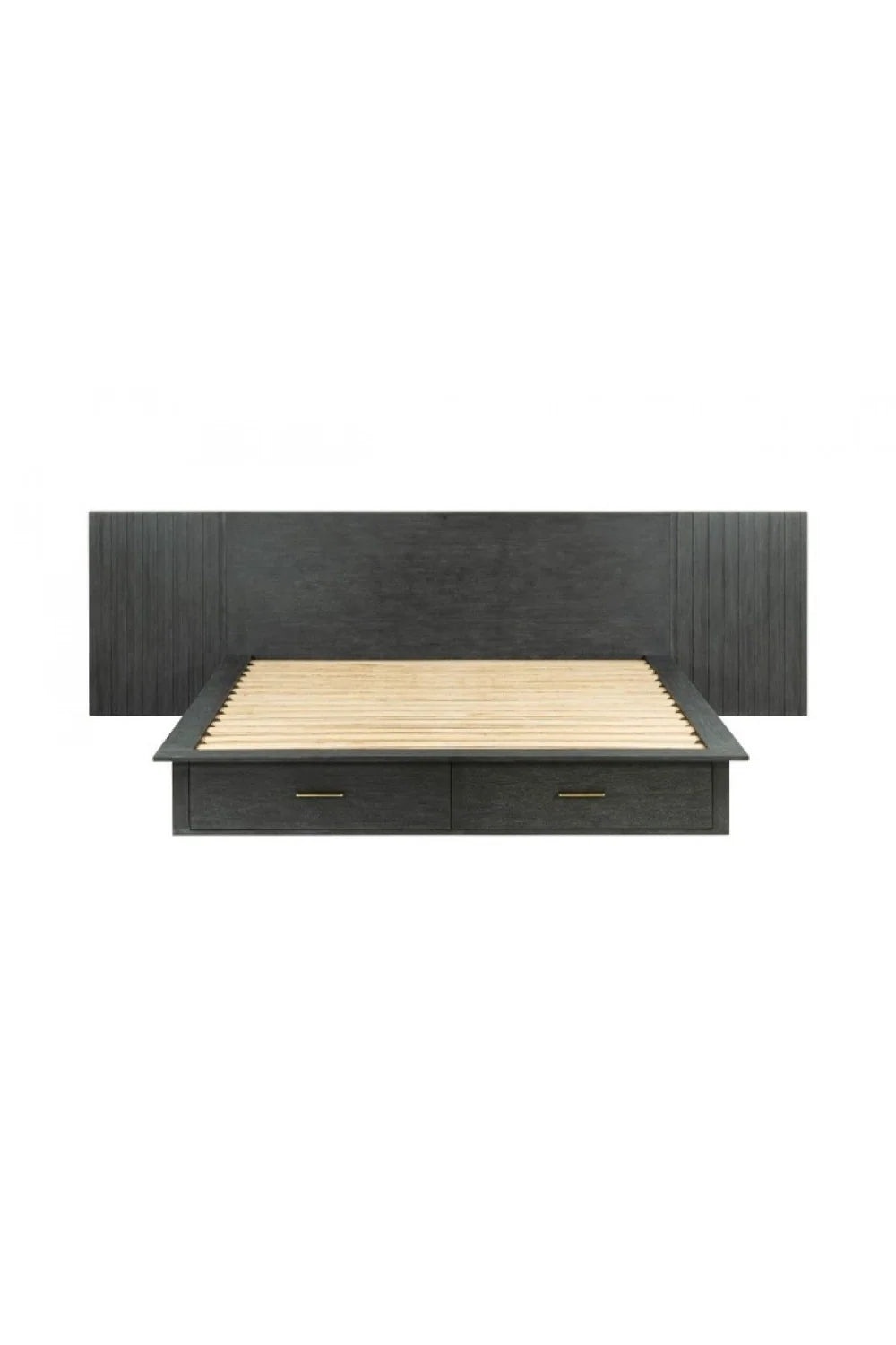 Luxury Modern Dark Gray 2-Drawer Storage Bed European Style for Villa