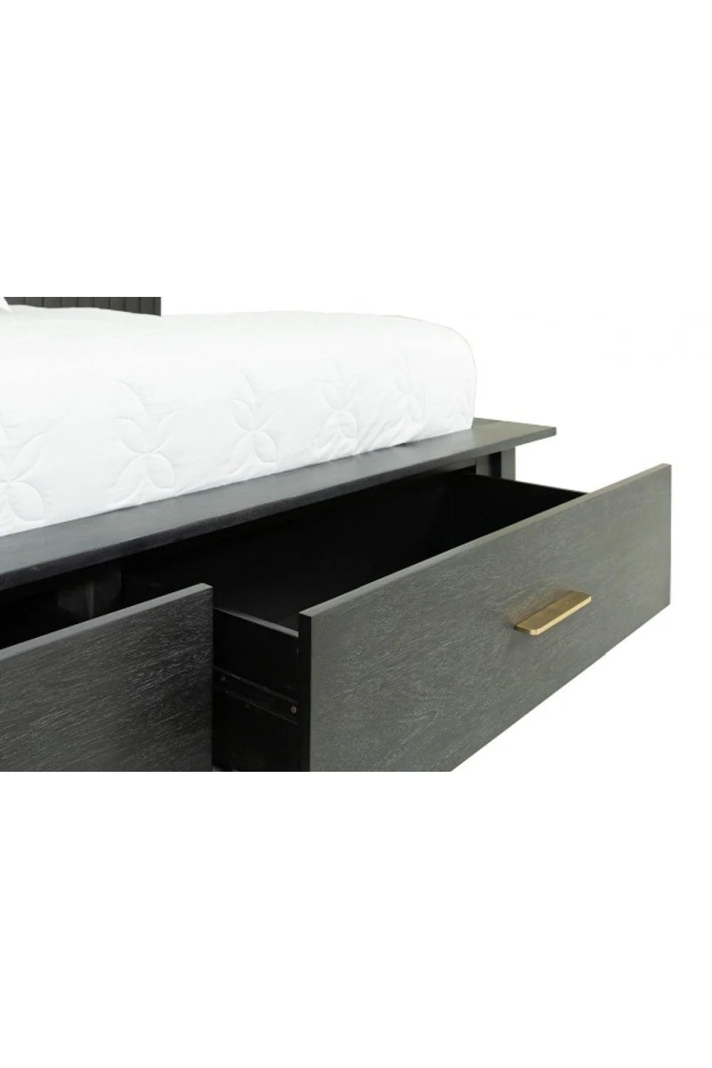 Luxury Modern Dark Gray 2-Drawer Storage Bed European Style for Villa