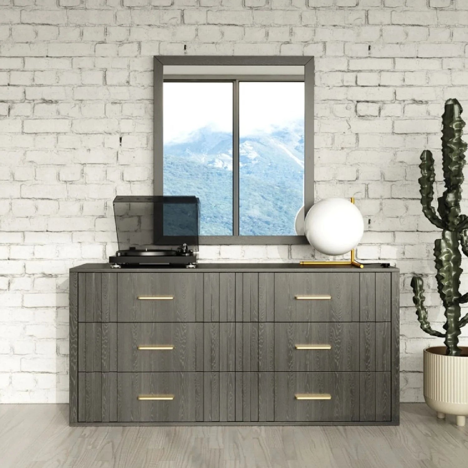 Luxury Modern Dark Gray Acacia 6-Drawer Dresser European Style for Villa