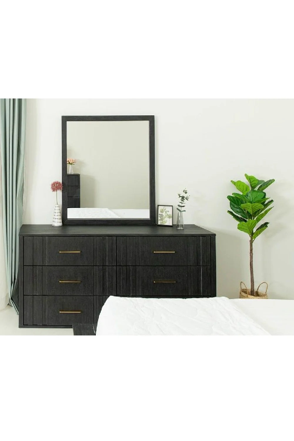 Luxury Modern Dark Gray Acacia 6-Drawer Dresser European Style for Villa
