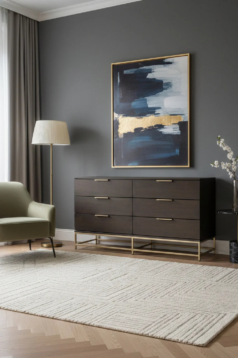Luxury Modern Dark Gray Oak Dresser European Style for Villa