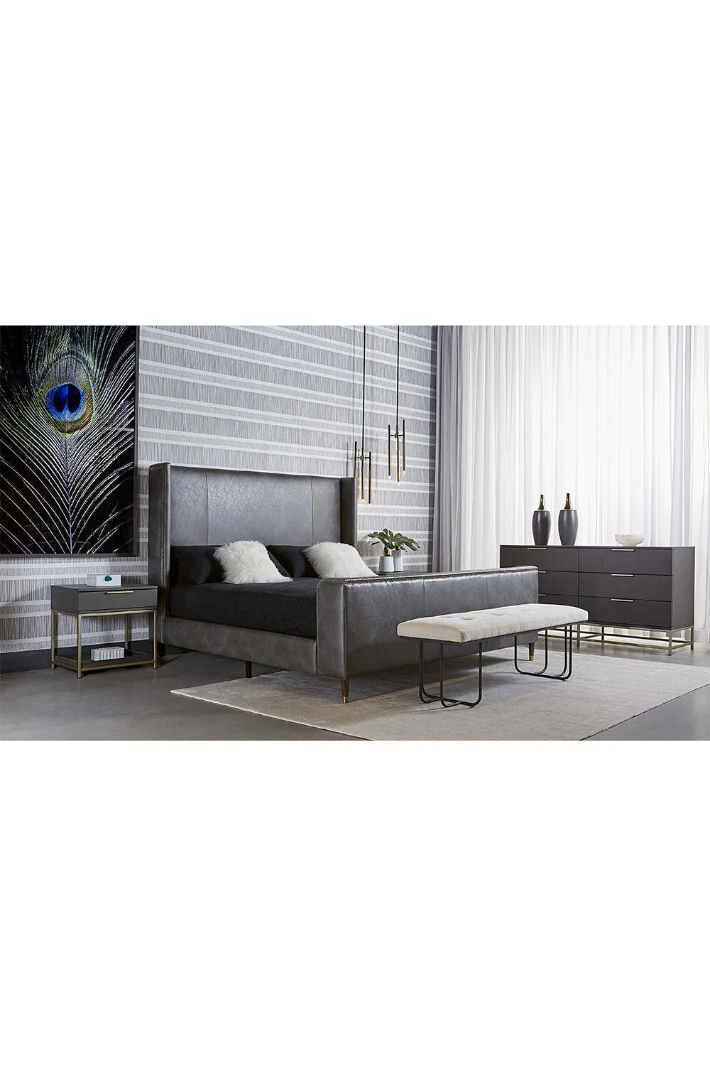 Luxury Modern Dark Gray Oak Dresser European Style for Villa