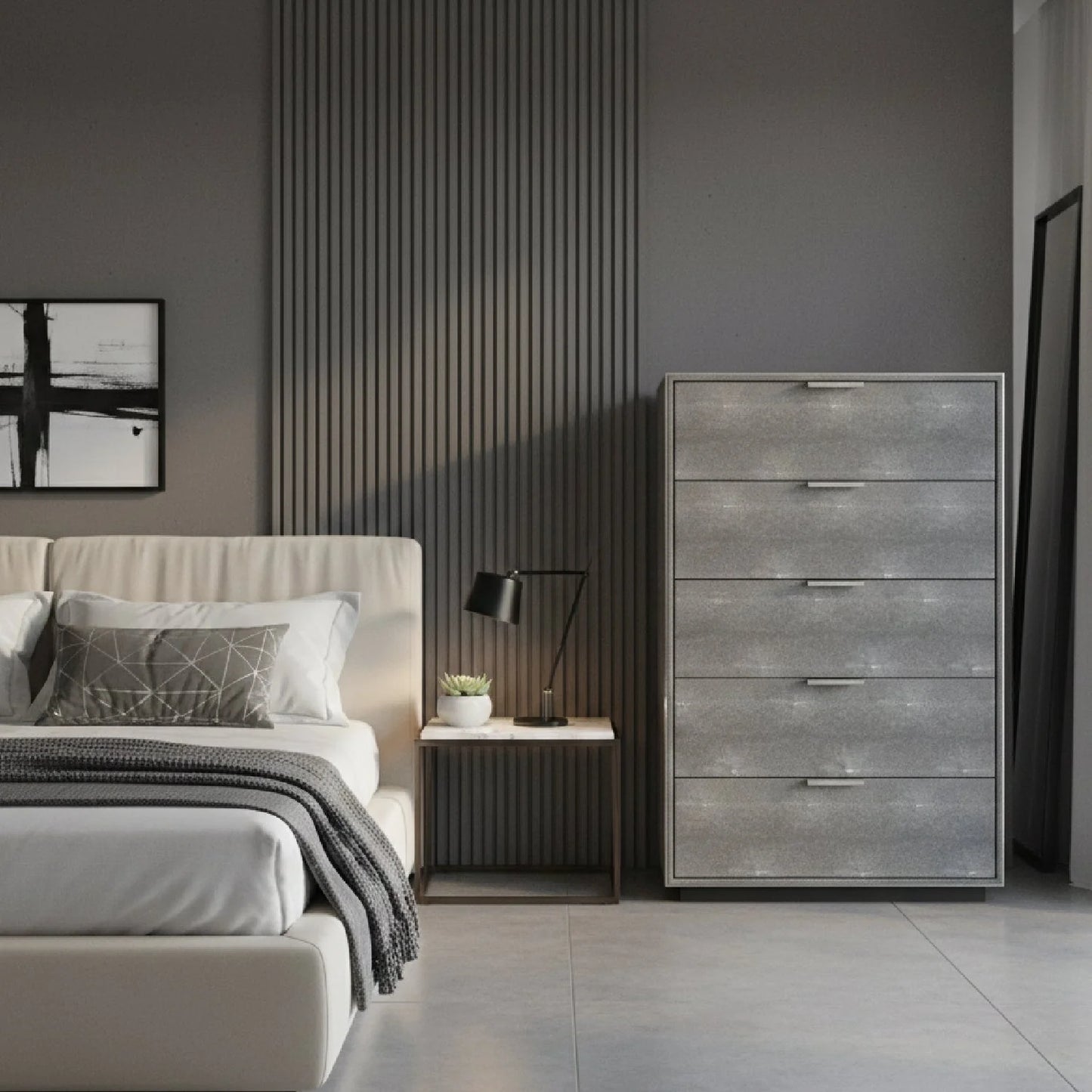 Luxury Modern Dark Shagreen 5-Drawer Chest European Style for Villa