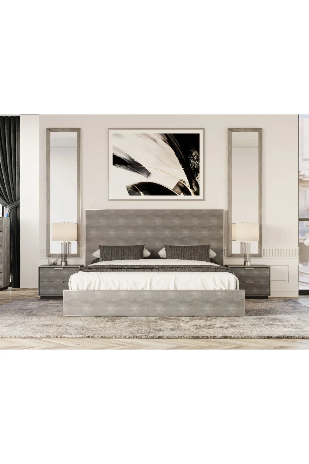 Luxury Modern Dark Shagreen Bed European Style for Villa