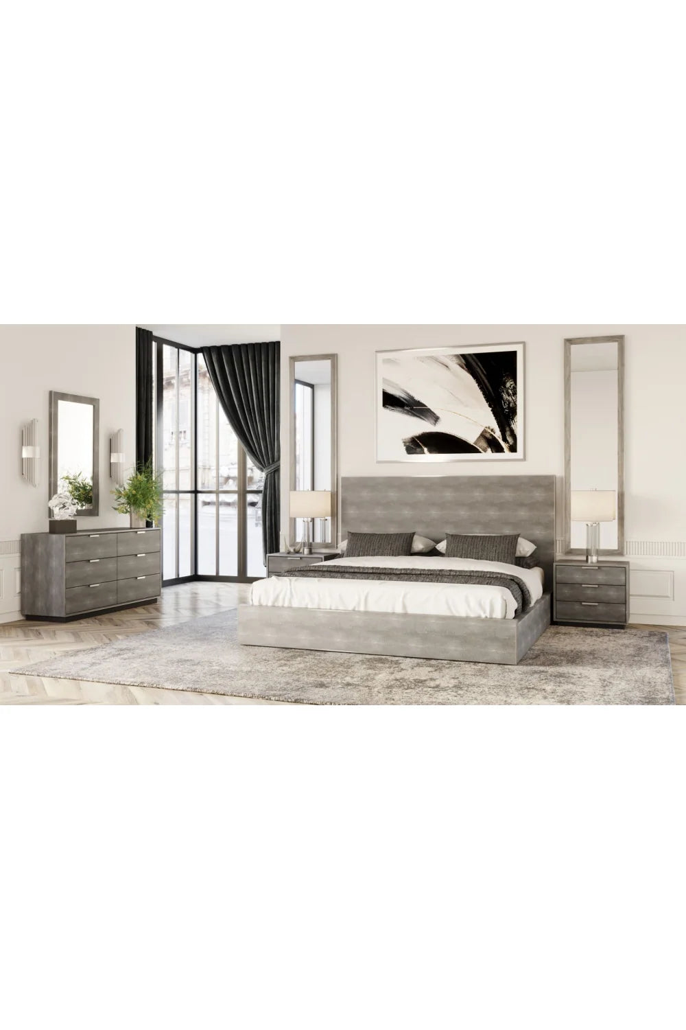 Luxury Modern Dark Shagreen Bed European Style for Villa
