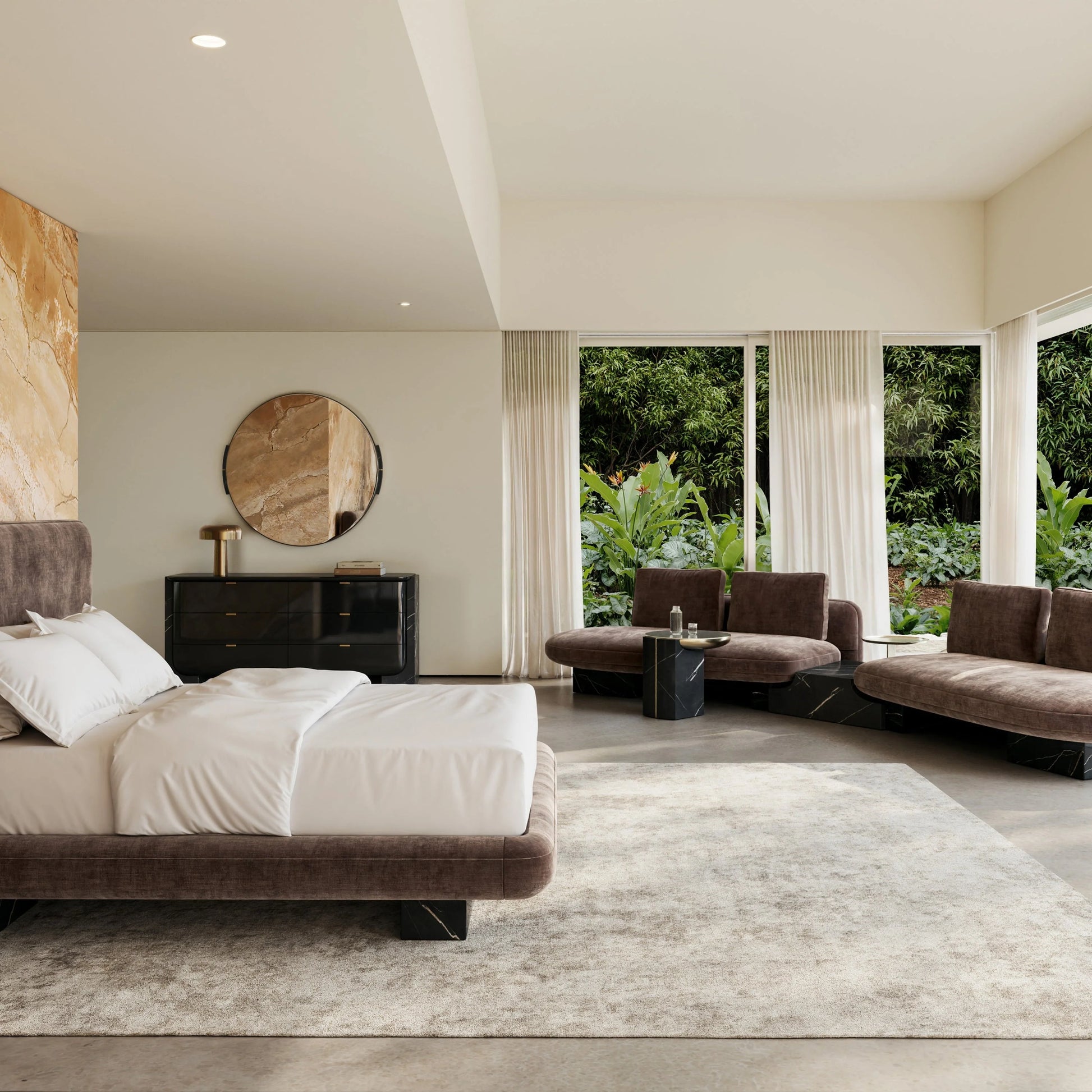 Luxury Modern Dark Taupe Velvet Bed European Style for Villa