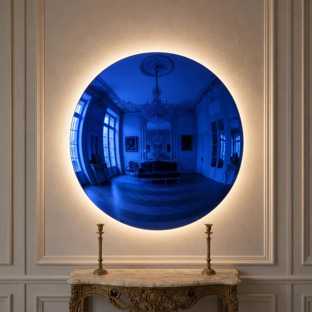 Luxury Modern Deep Blue Convex Halo Mirror European Style for Villa