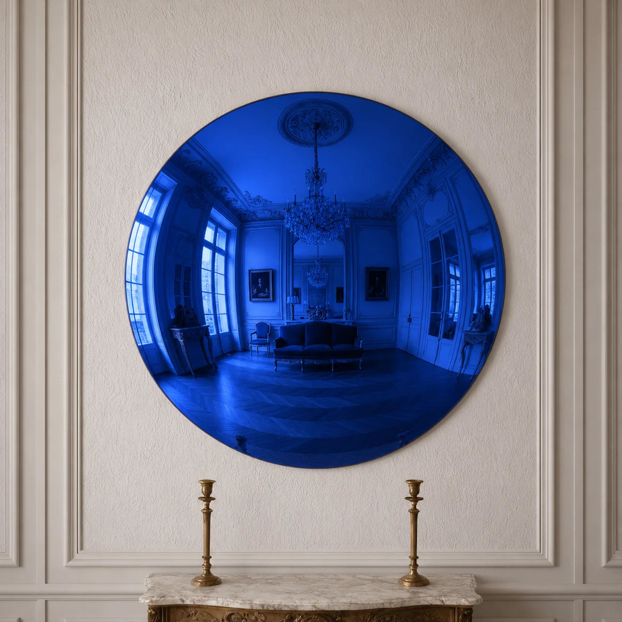 Luxury Modern Deep Blue Convex Halo Mirror European Style for Villa