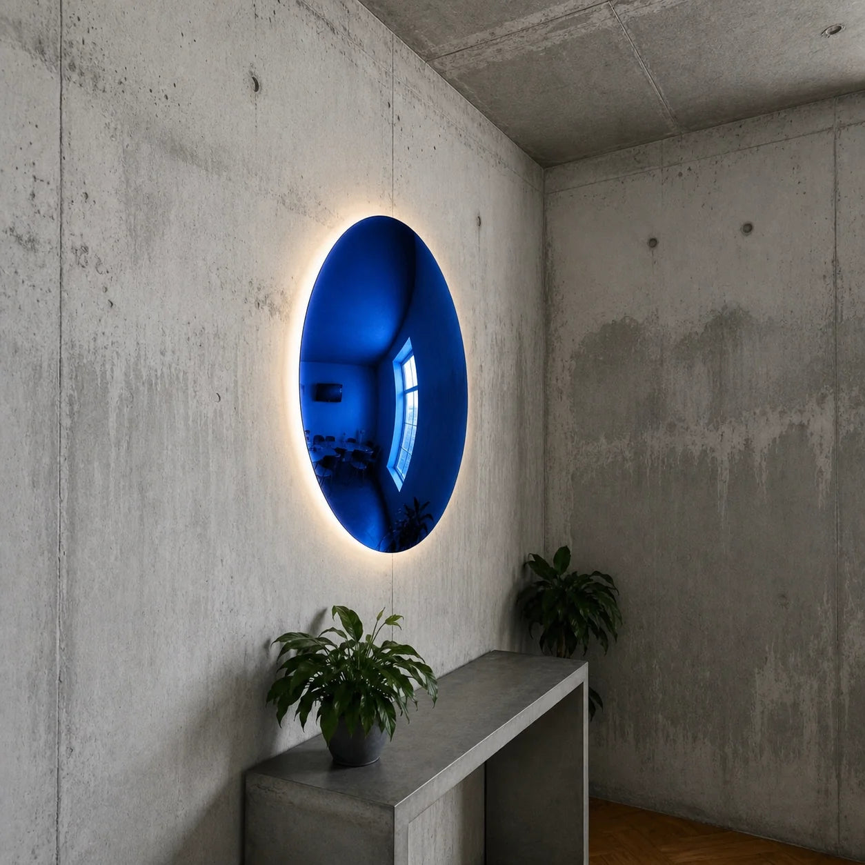 Luxury Modern Deep Blue Convex Halo Mirror European Style for Villa