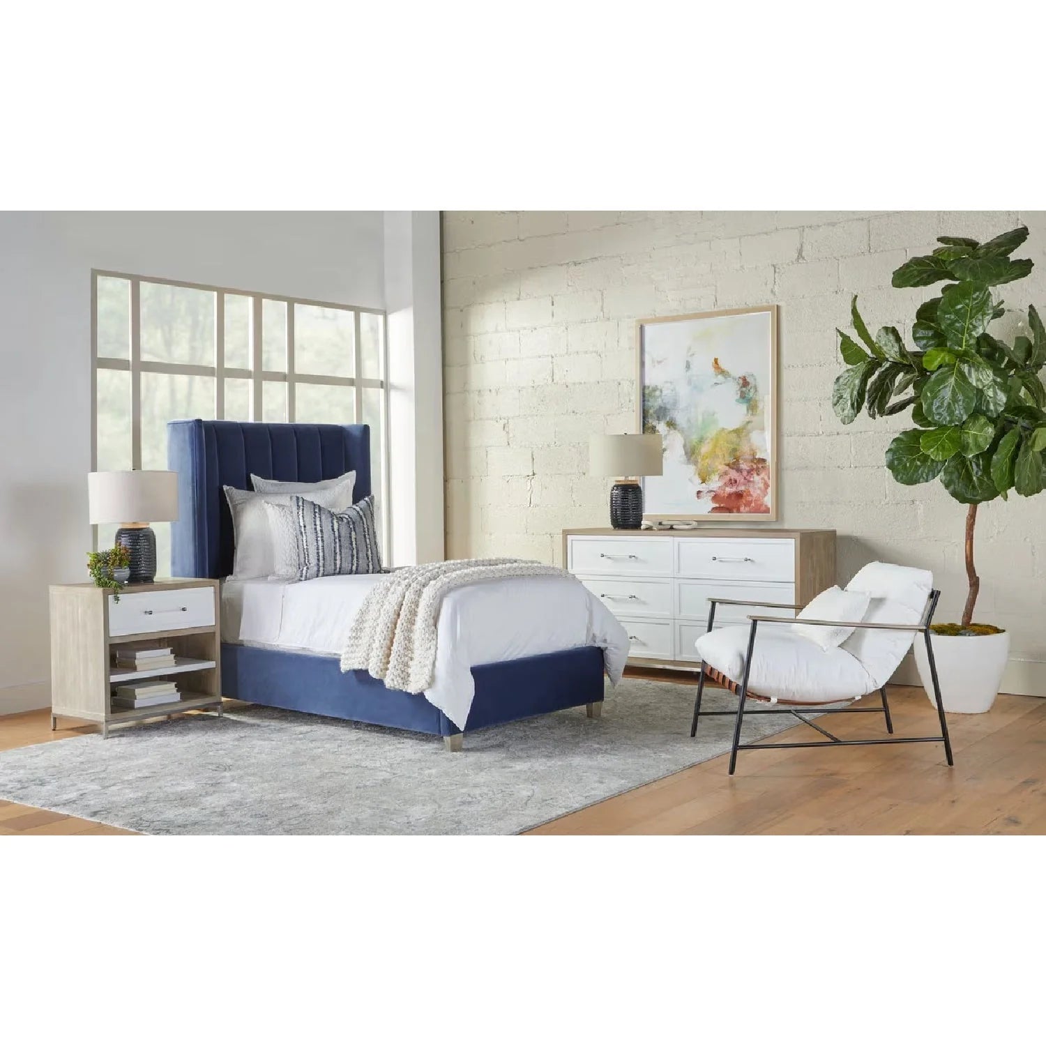 Luxury Modern Denim Blue Velvet Twin Bed European Style for Villa