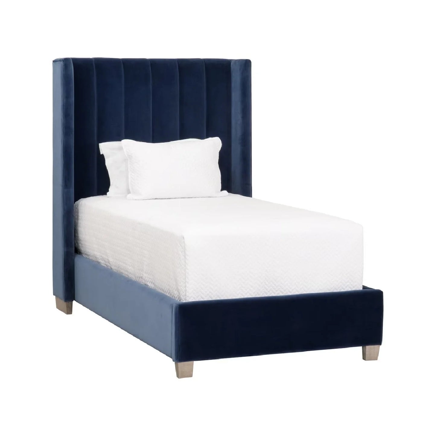 Luxury Modern Denim Blue Velvet Twin Bed European Style for Villa
