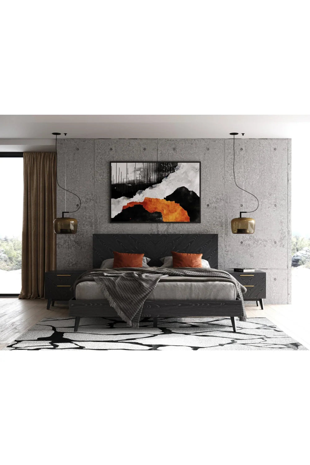 Luxury Modern Diana 2-Drawer Gray Ash Nightstand European Style for Villa