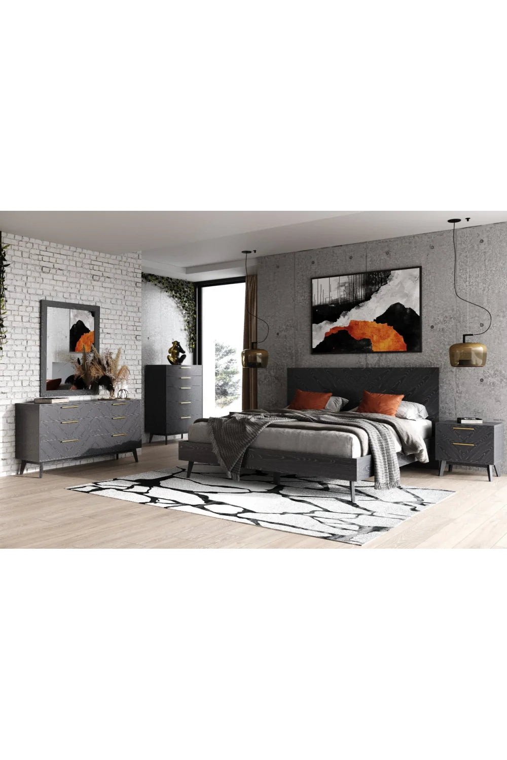 Luxury Modern Diana 2-Drawer Gray Ash Nightstand European Style for Villa