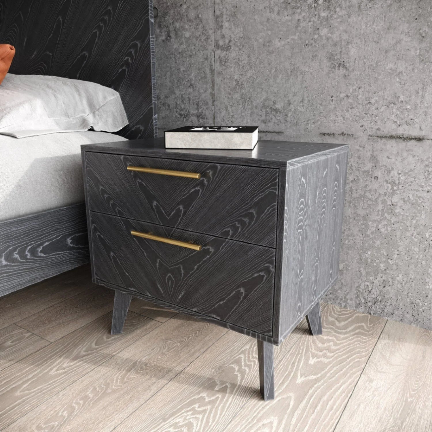 Luxury Modern Diana 2-Drawer Gray Ash Nightstand European Style for Villa