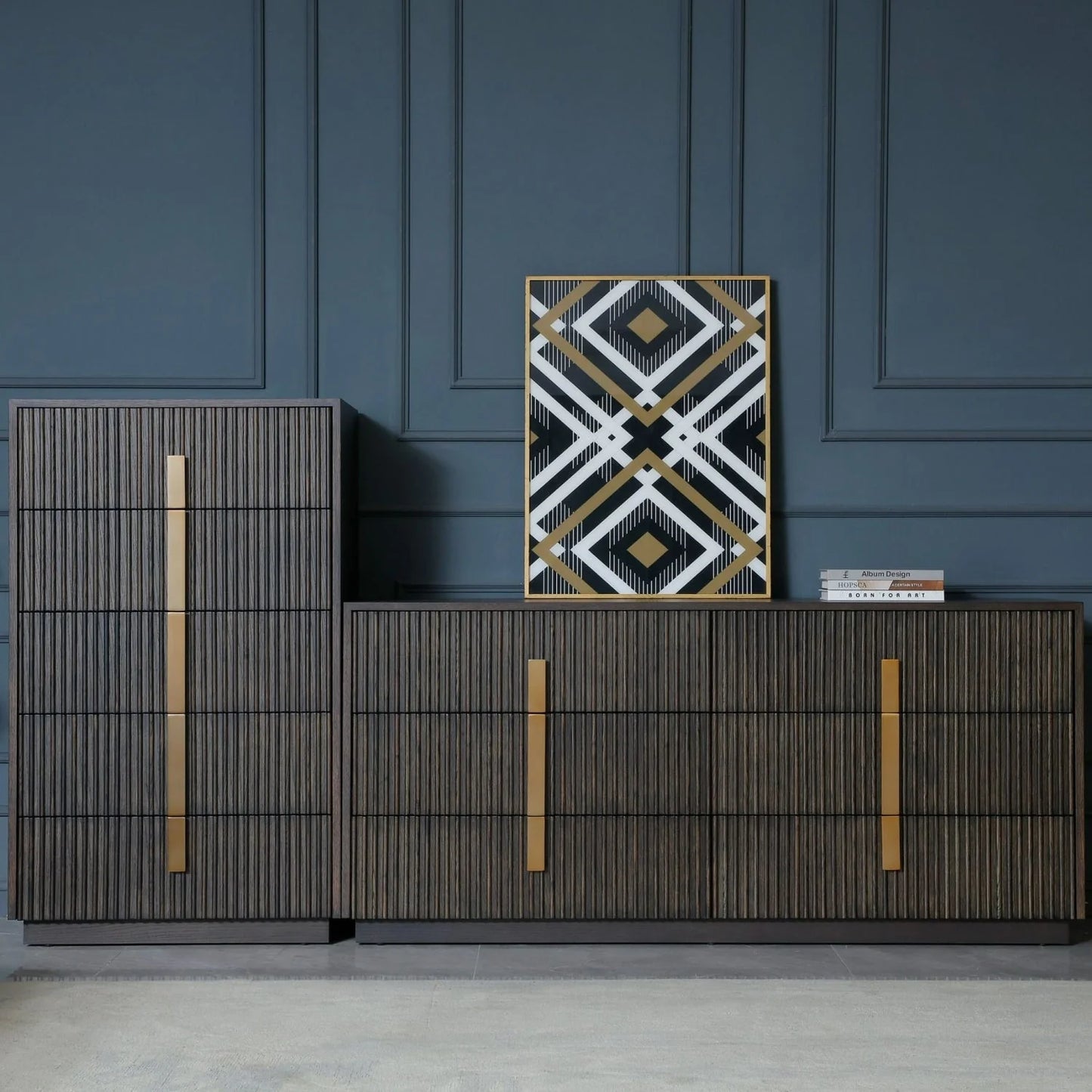 Luxury Modern Distressed Black Six Drawer Dresser European Style for Villa