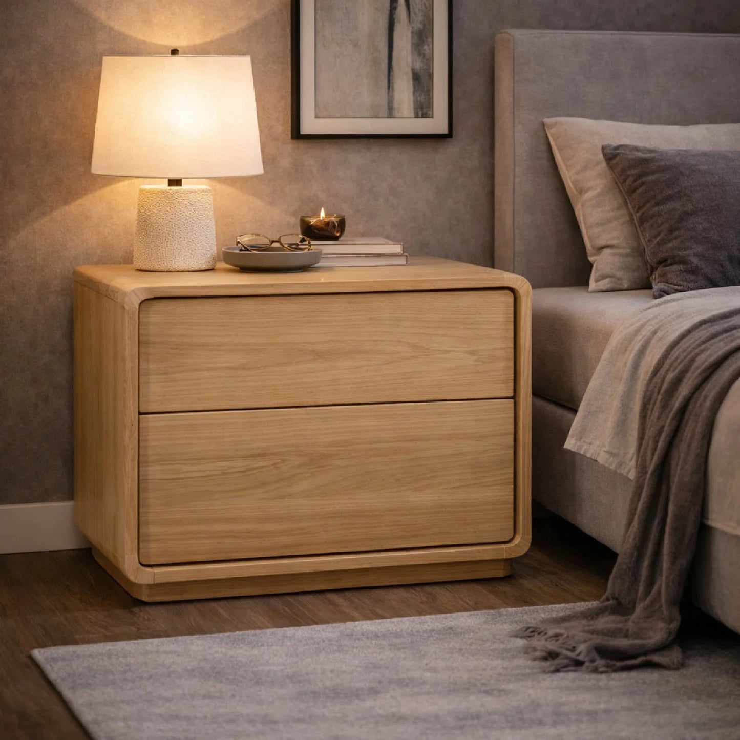 Luxury Modern Dustin Solid Wood Nightstand European Style for Villa