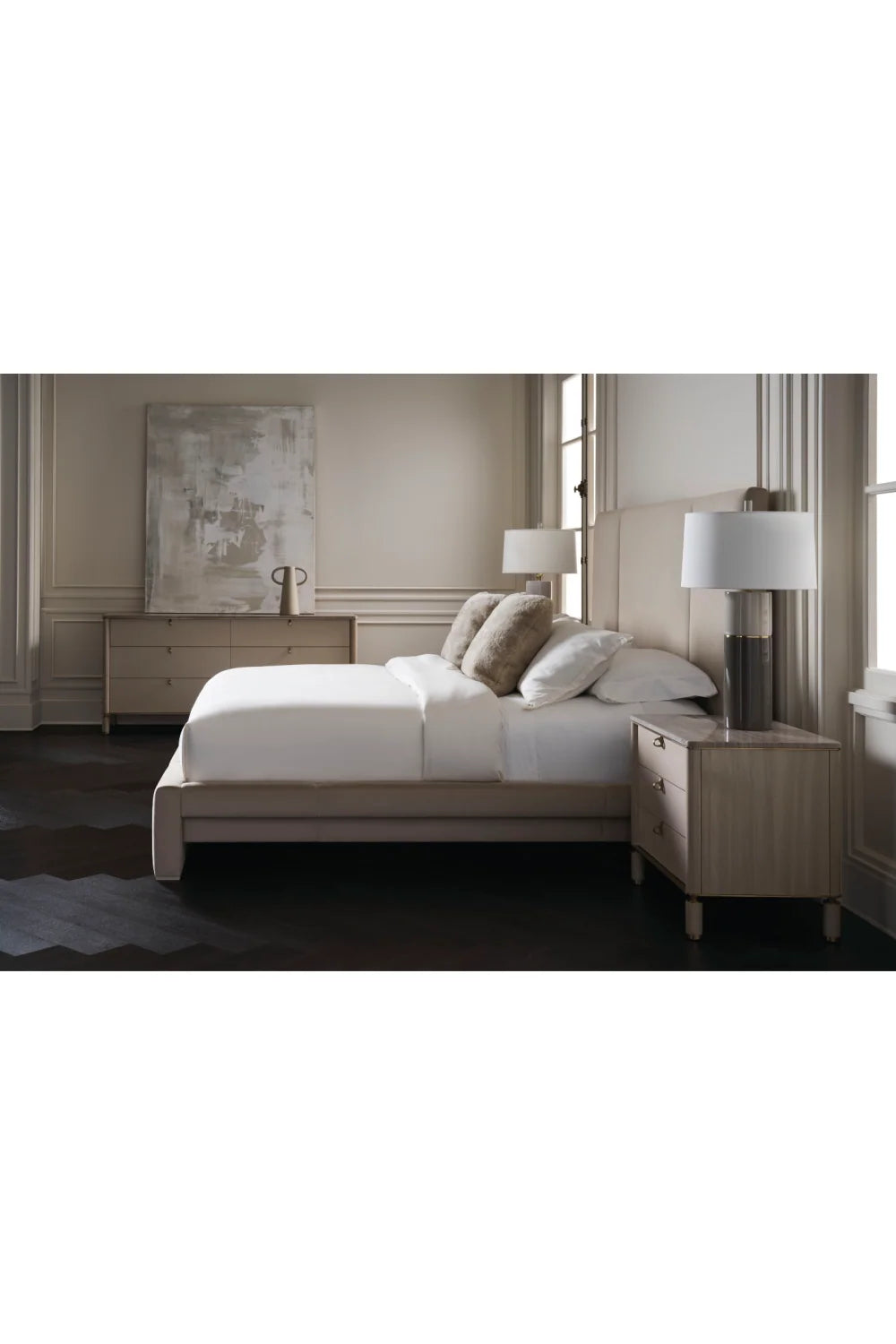 Luxury Modern Ecru Fabric Bed European Style for Villa