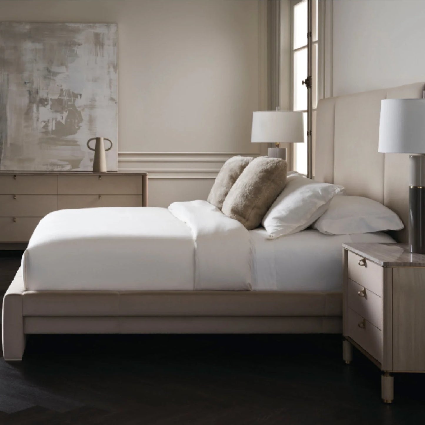 Luxury Modern Ecru Fabric Bed European Style for Villa