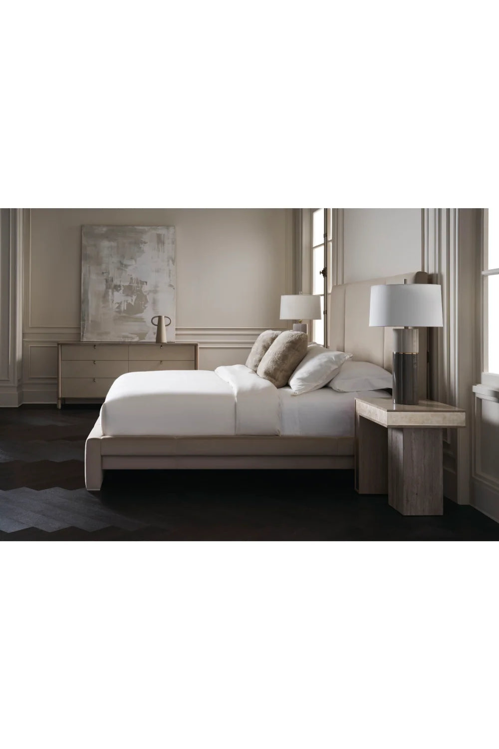 Luxury Modern Ecru Fabric Bed European Style for Villa