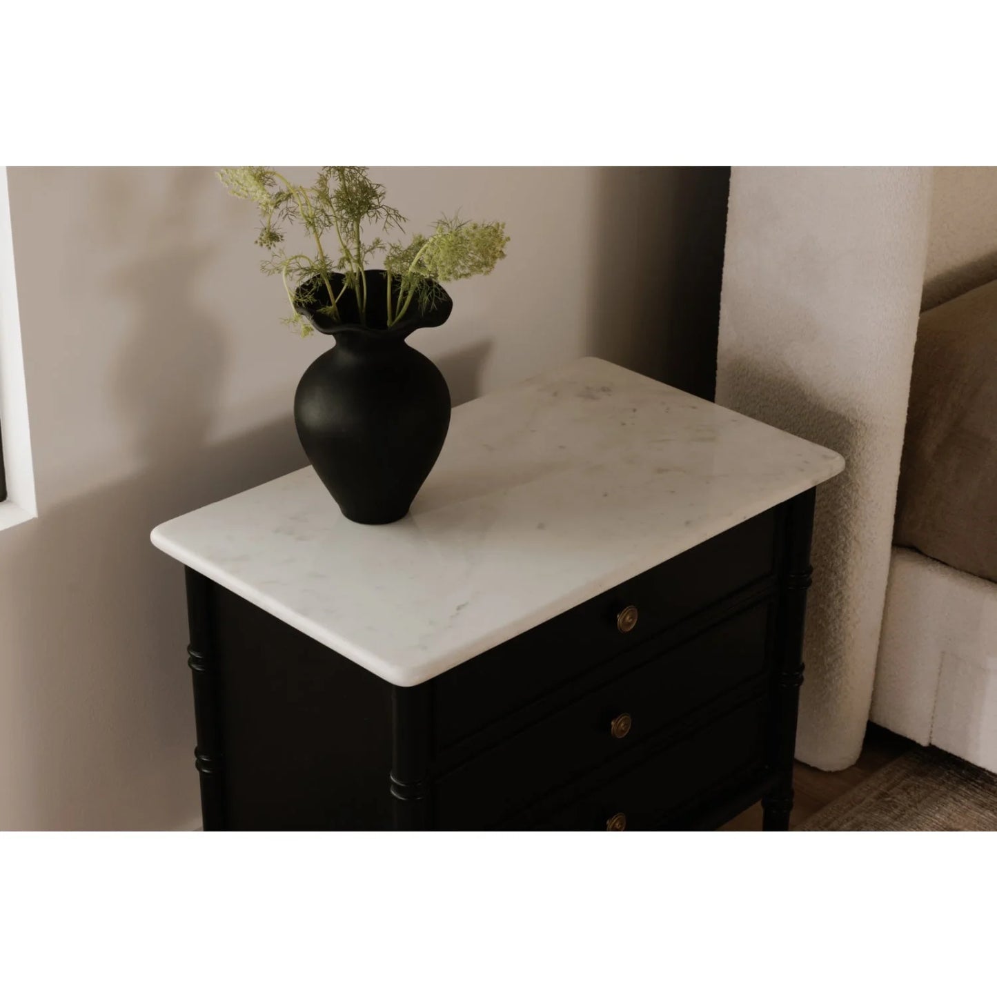 Luxury Modern Eleanor 3-Drawer Black Nightstand European Style for Villa