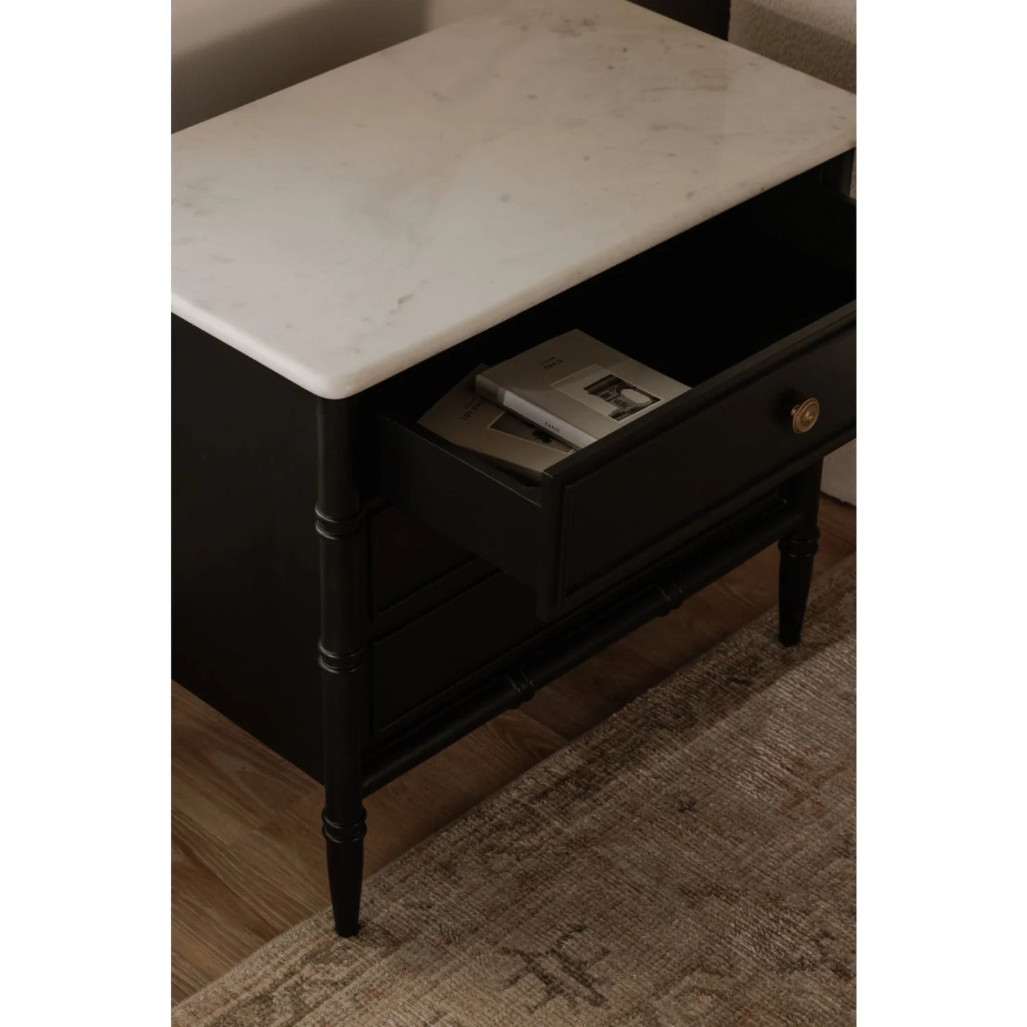 Luxury Modern Eleanor 3-Drawer Black Nightstand European Style for Villa