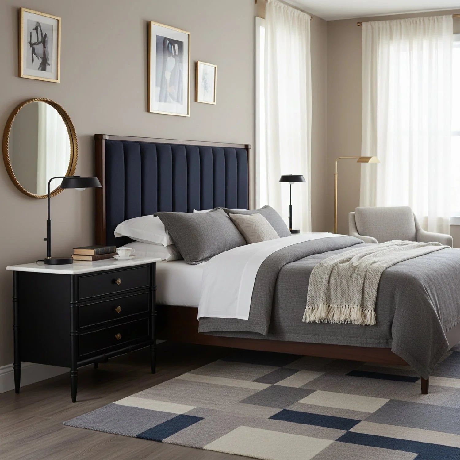 Luxury Modern Eleanor 3-Drawer Black Nightstand European Style for Villa