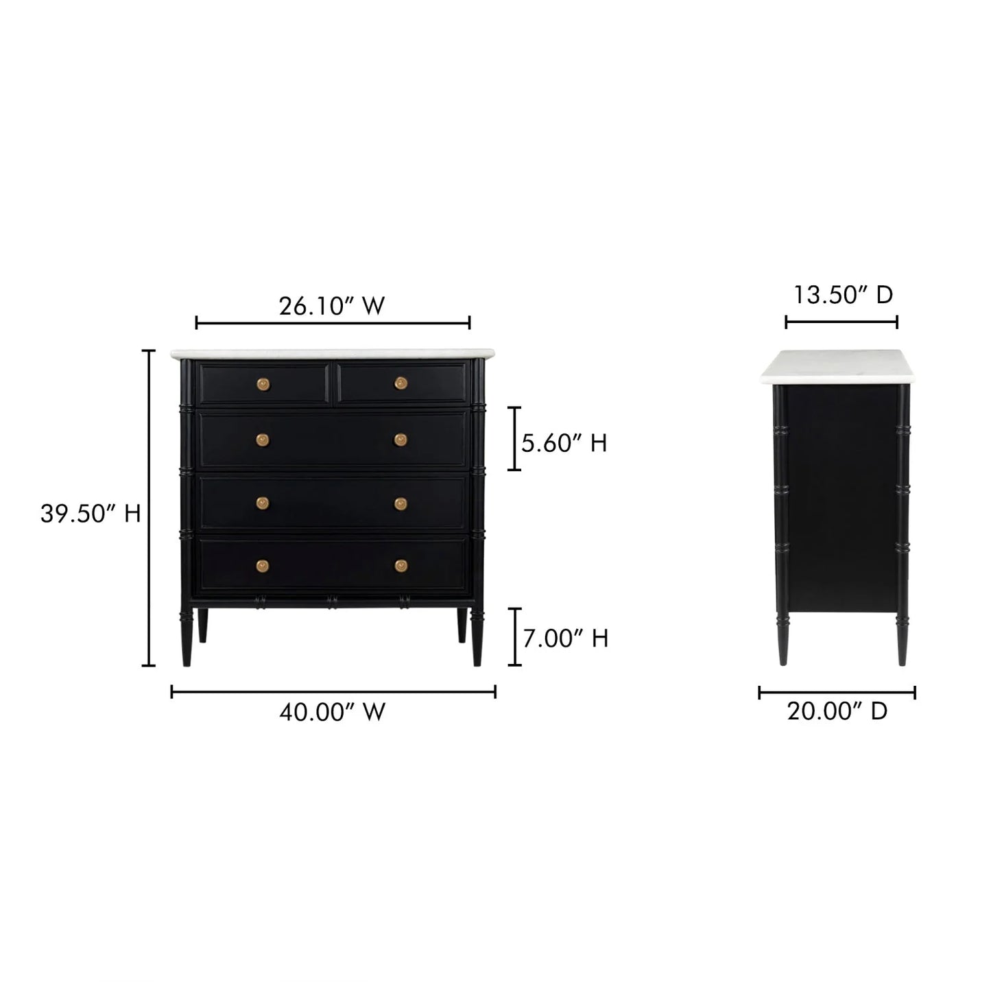 Luxury Modern Eleanor 5-Drawer Chest European Style for Villa