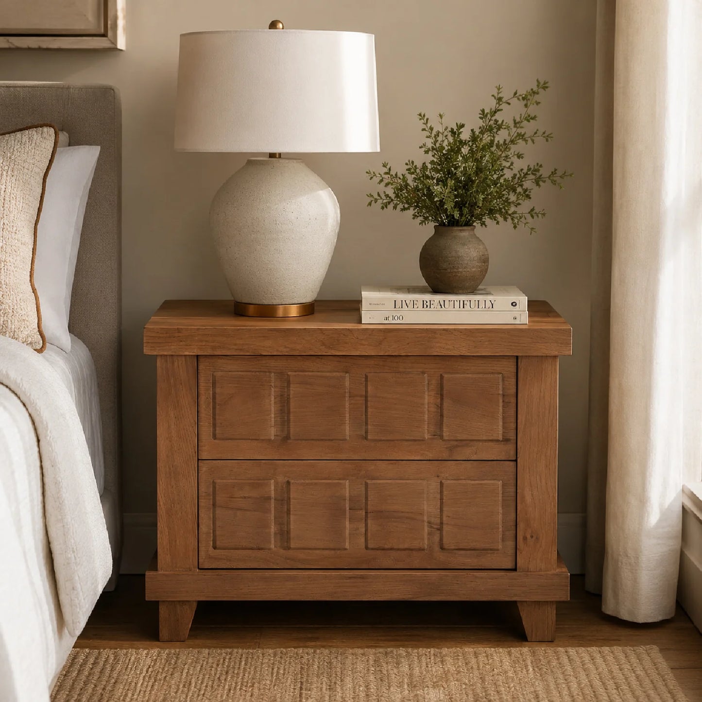 Luxury Modern Enya 2-Drawer Nightstand European Style for Villa