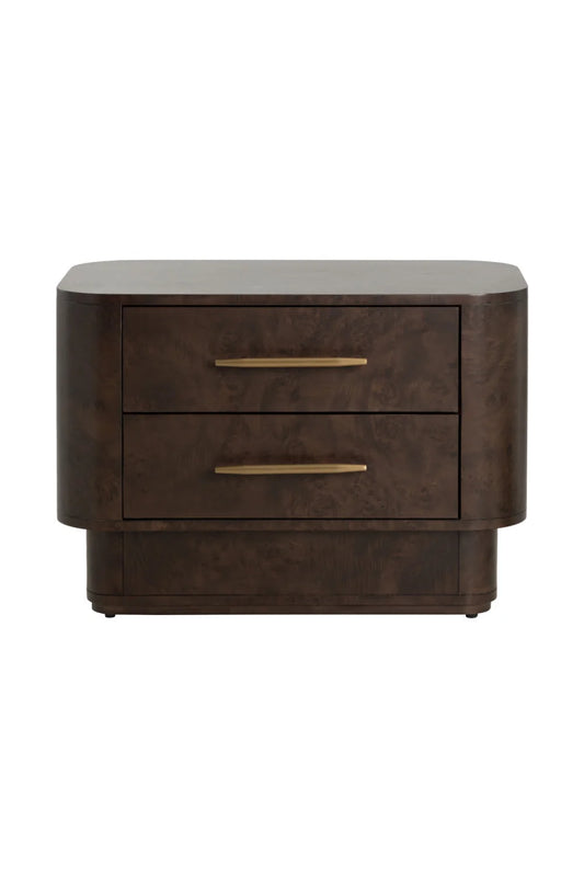 Luxury Modern Ezekiel Burl Veneer 2-Drawer Nightstand European Style for Villa