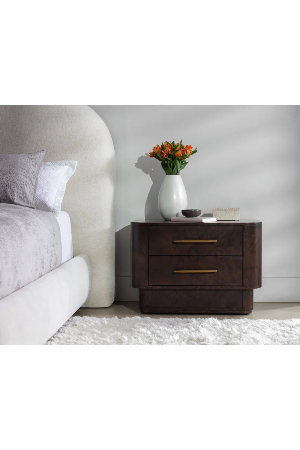 Luxury Modern Ezekiel Burl Veneer 2-Drawer Nightstand European Style for Villa