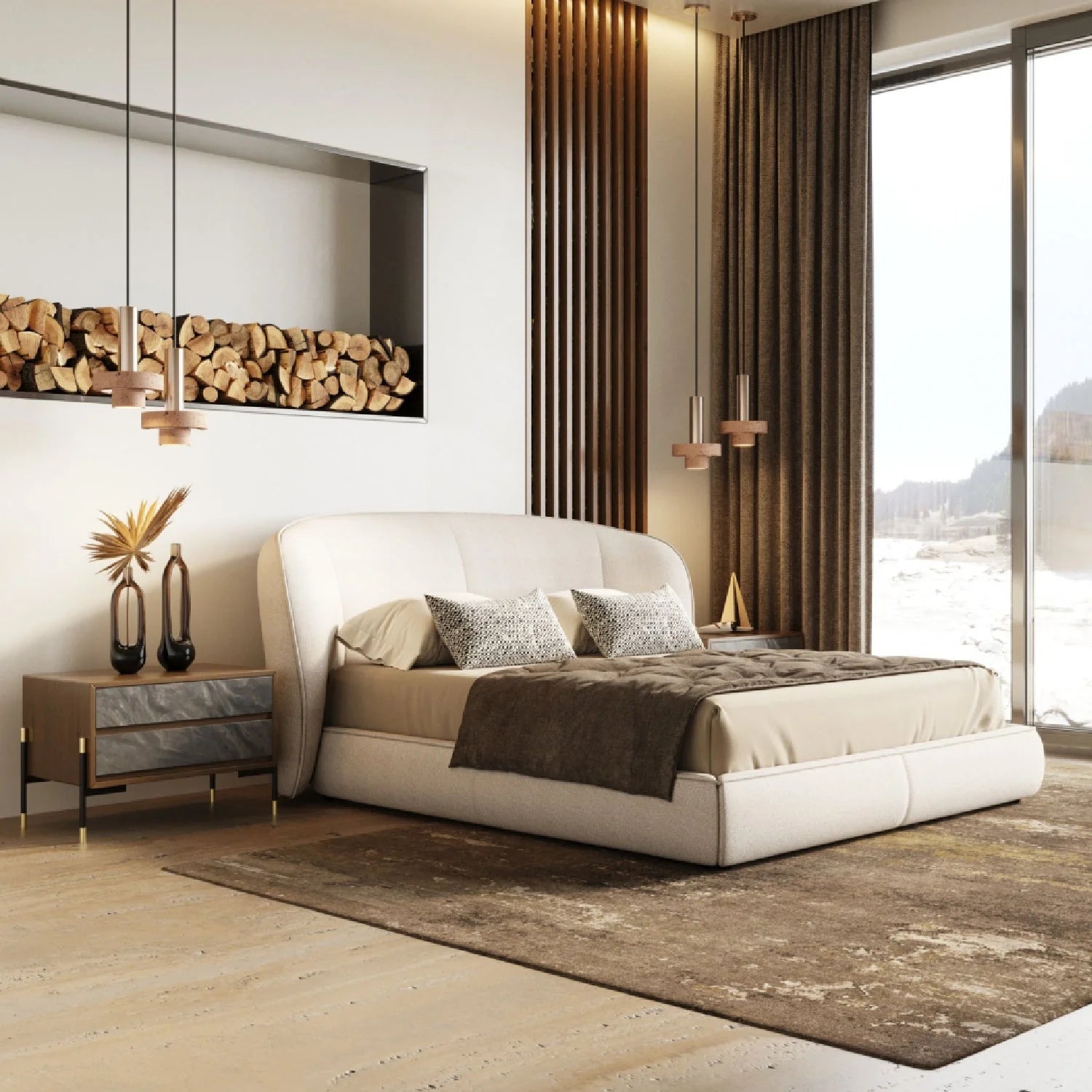Luxury Modern Fabric Upholstered Bed European Style for Villa
