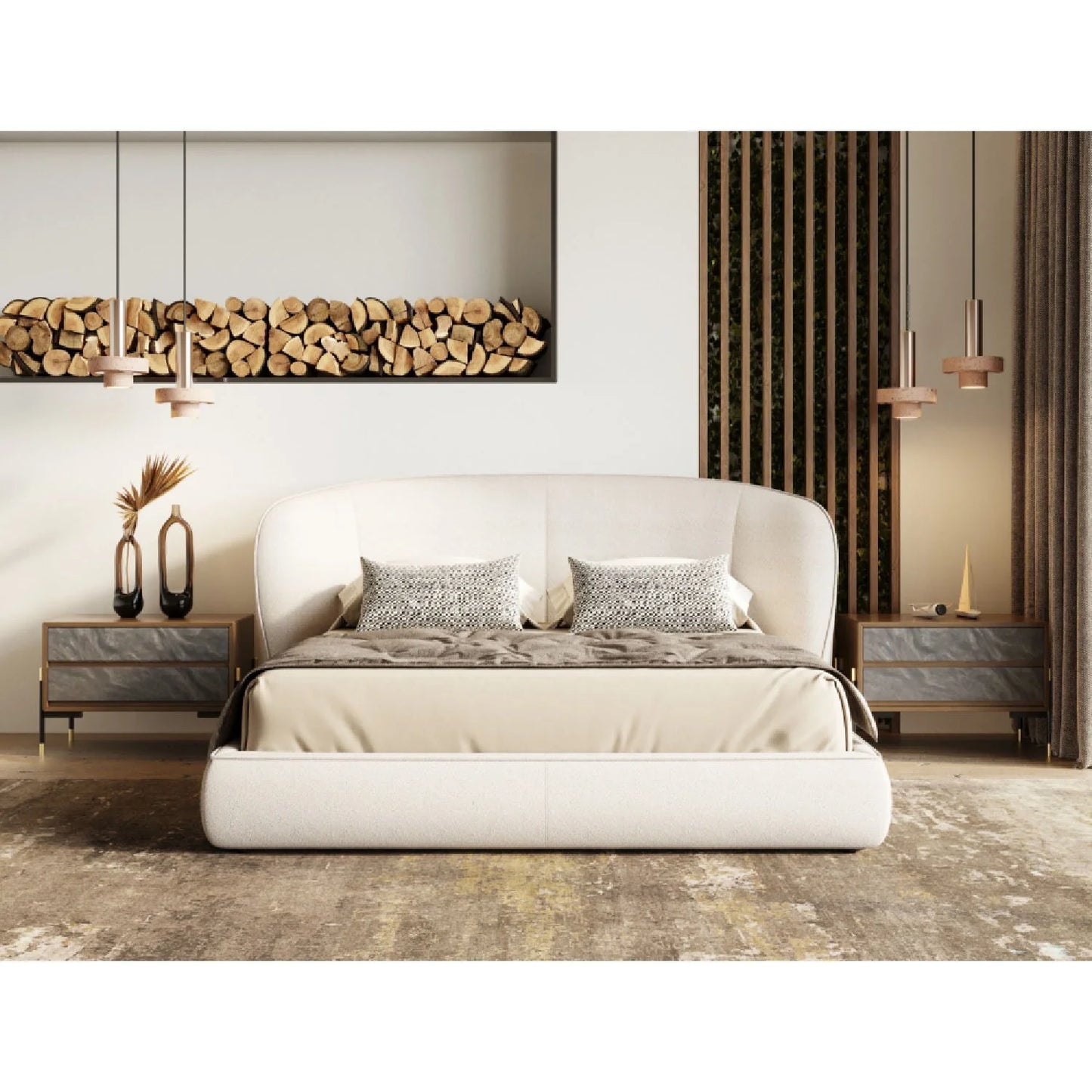 Luxury Modern Fabric Upholstered Bed European Style for Villa