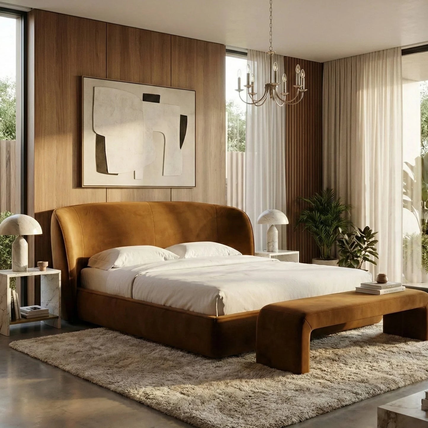 Luxury Modern Fabric Upholstered Bed European Style for Villa