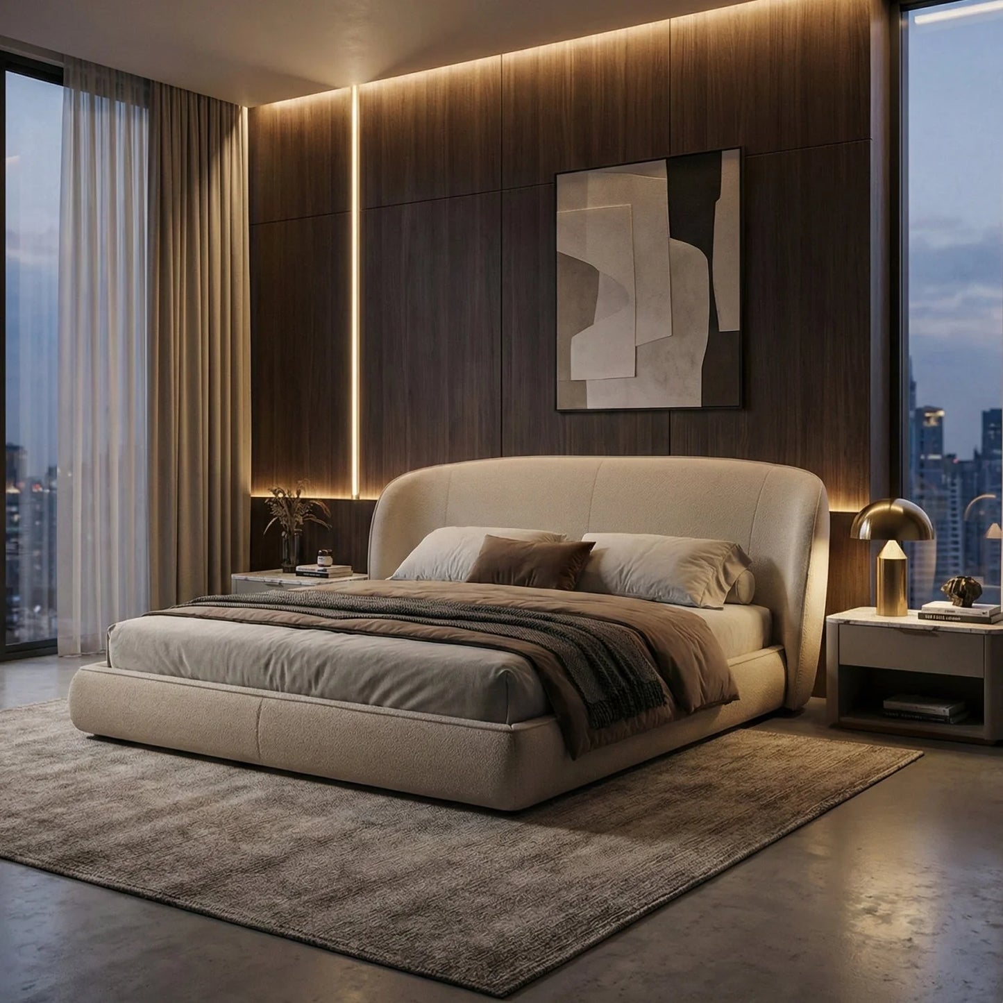 Luxury Modern Fabric Upholstered Bed European Style for Villa