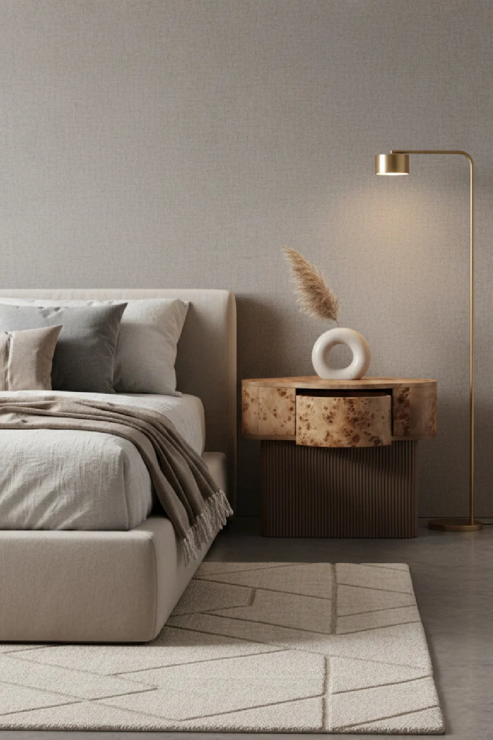 Luxury Modern Fern Burl Veneer Nightstand European Style for Villa