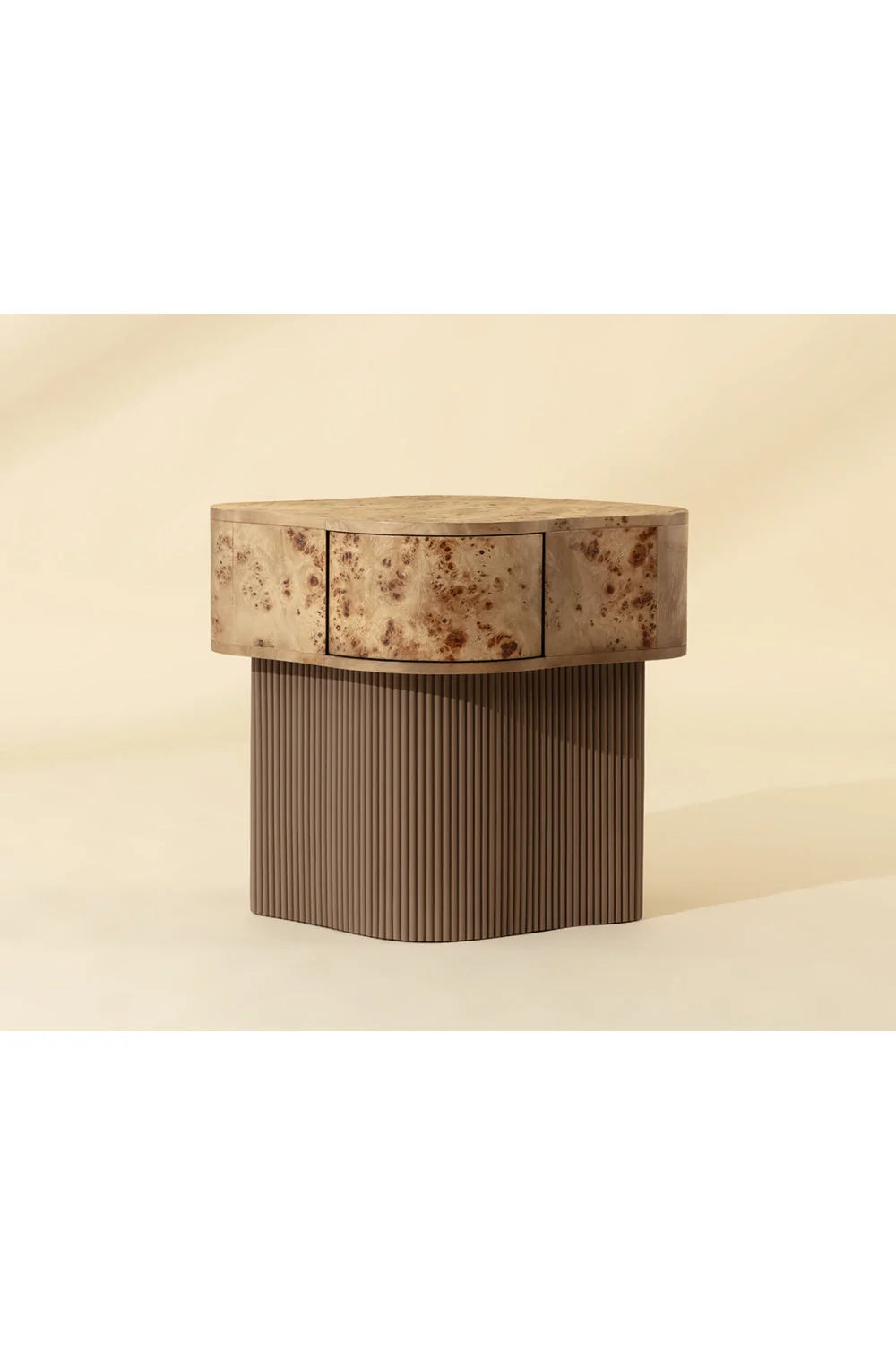 Luxury Modern Fern Burl Veneer Nightstand European Style for Villa