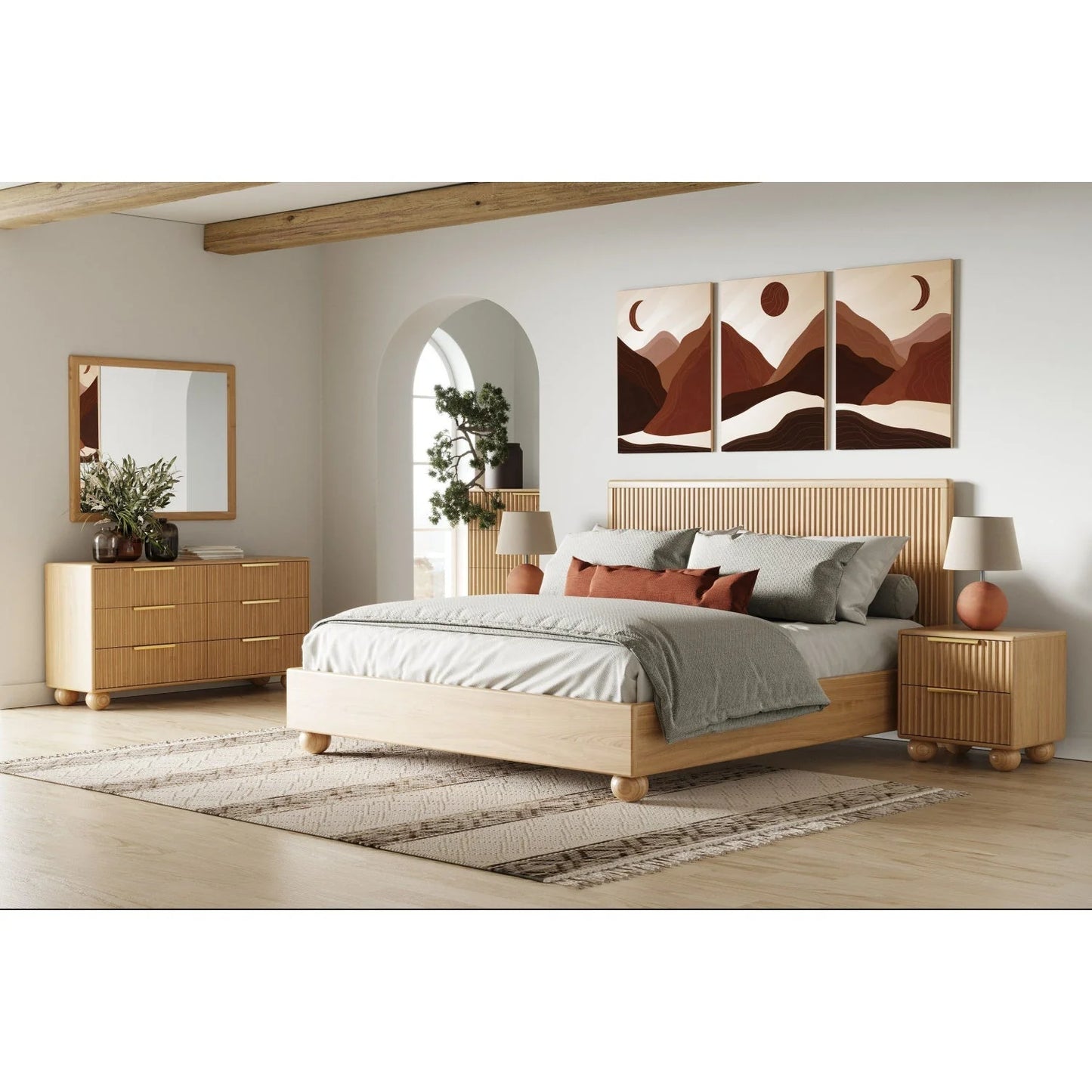 Luxury Modern Fluted Natural Oak 4-Drawer Chest European Style for Villa