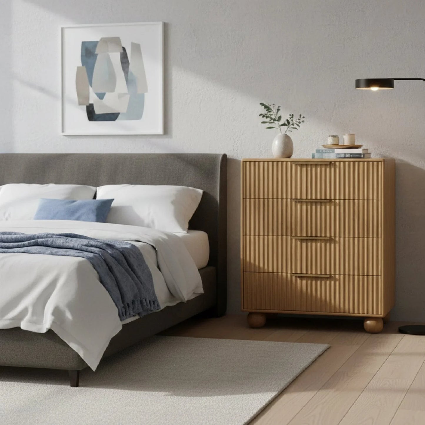 Luxury Modern Fluted Natural Oak 4-Drawer Chest European Style for Villa
