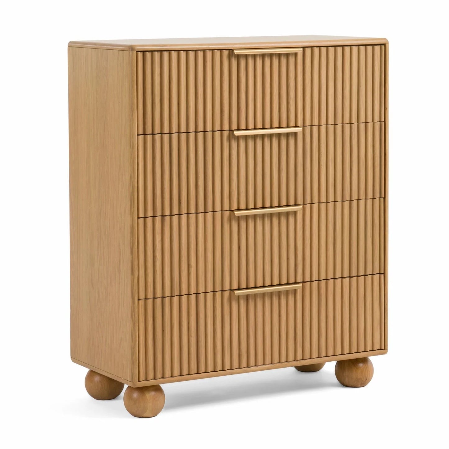 Luxury Modern Fluted Natural Oak 4-Drawer Chest European Style for Villa