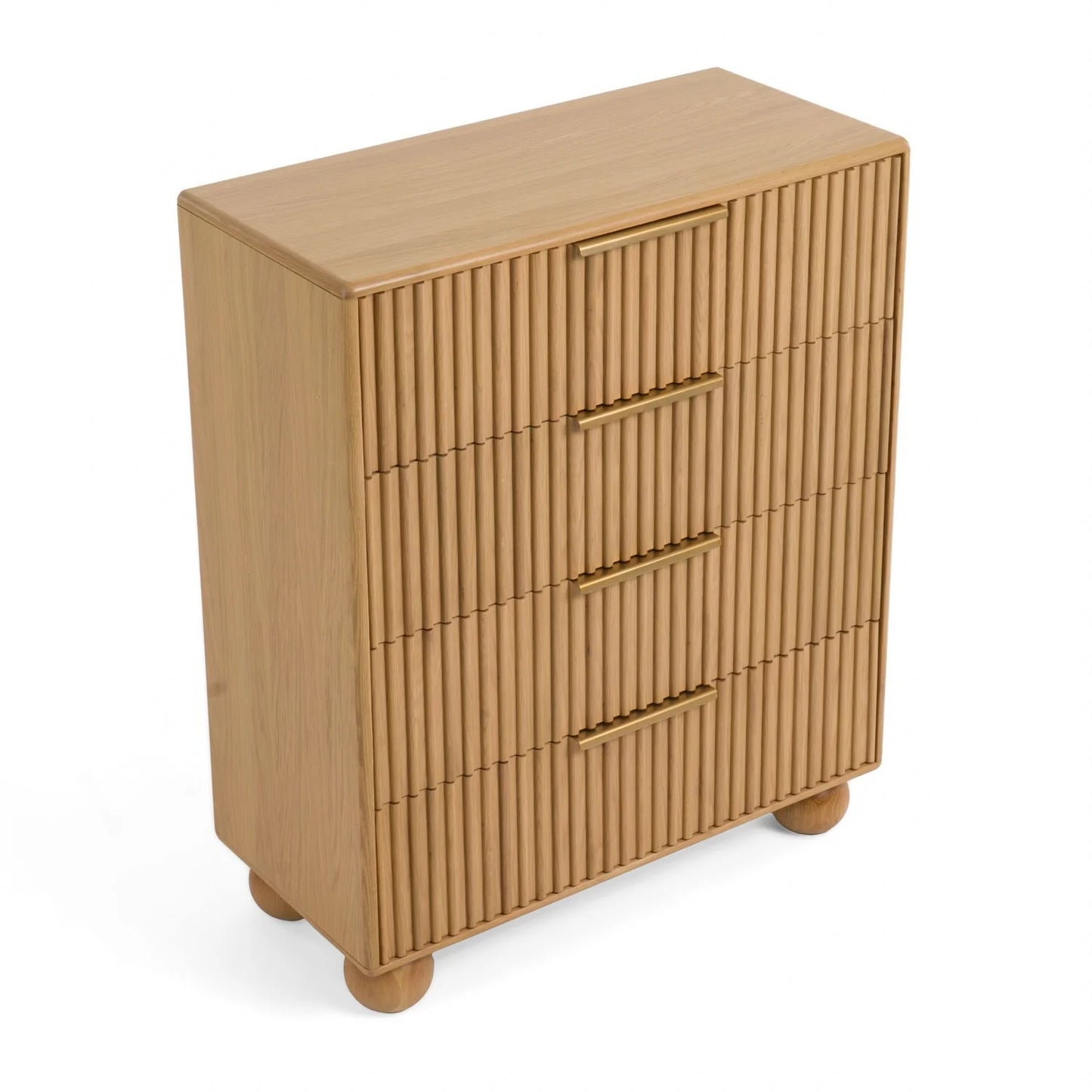 Luxury Modern Fluted Natural Oak 4-Drawer Chest European Style for Villa