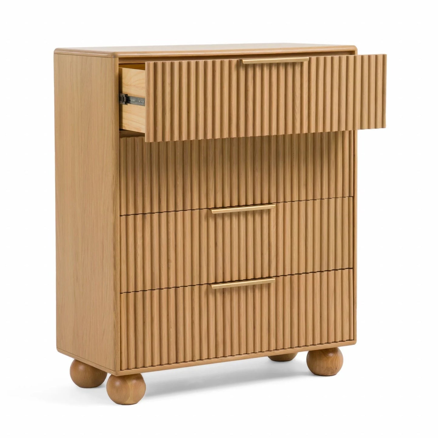 Luxury Modern Fluted Natural Oak 4-Drawer Chest European Style for Villa