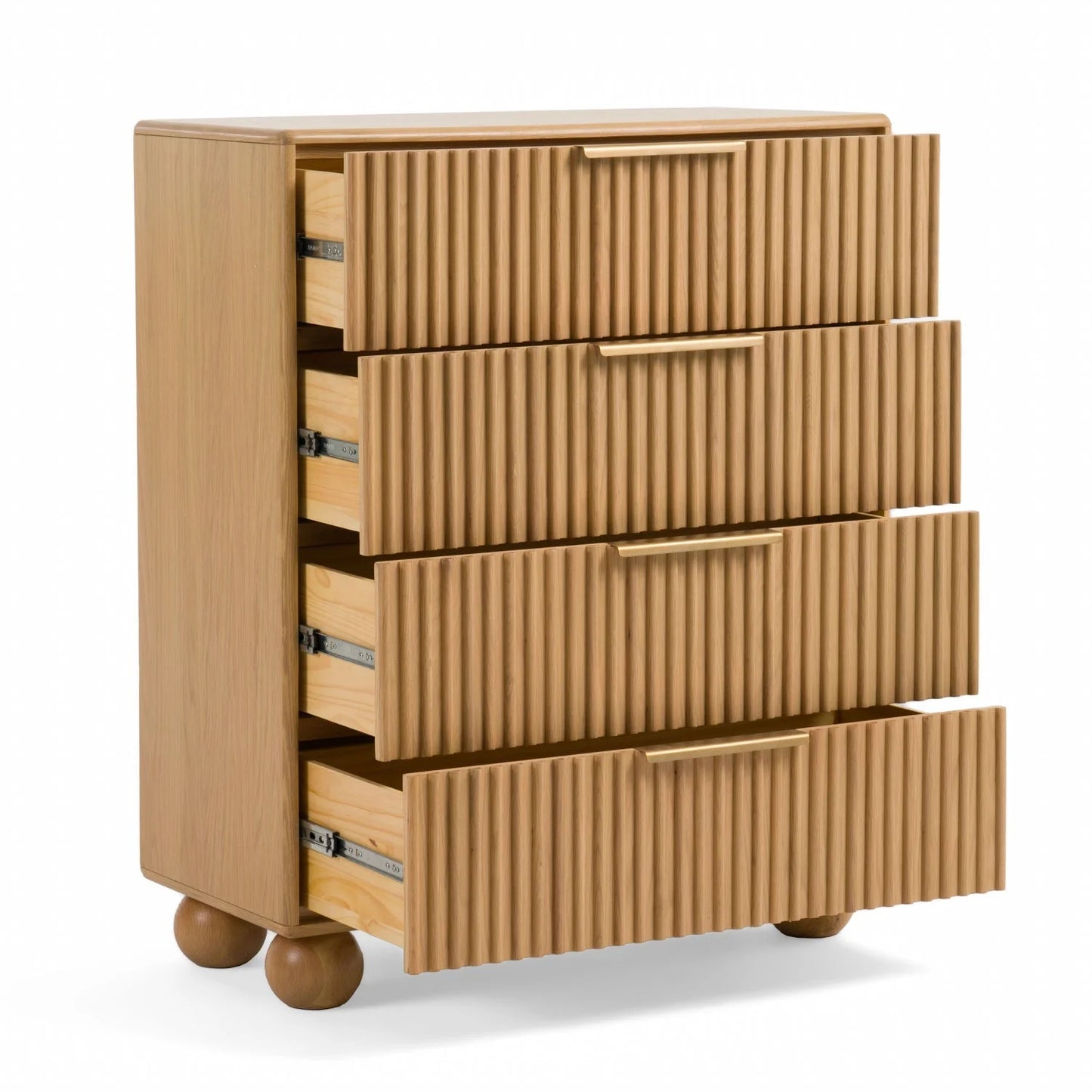 Luxury Modern Fluted Natural Oak 4-Drawer Chest European Style for Villa