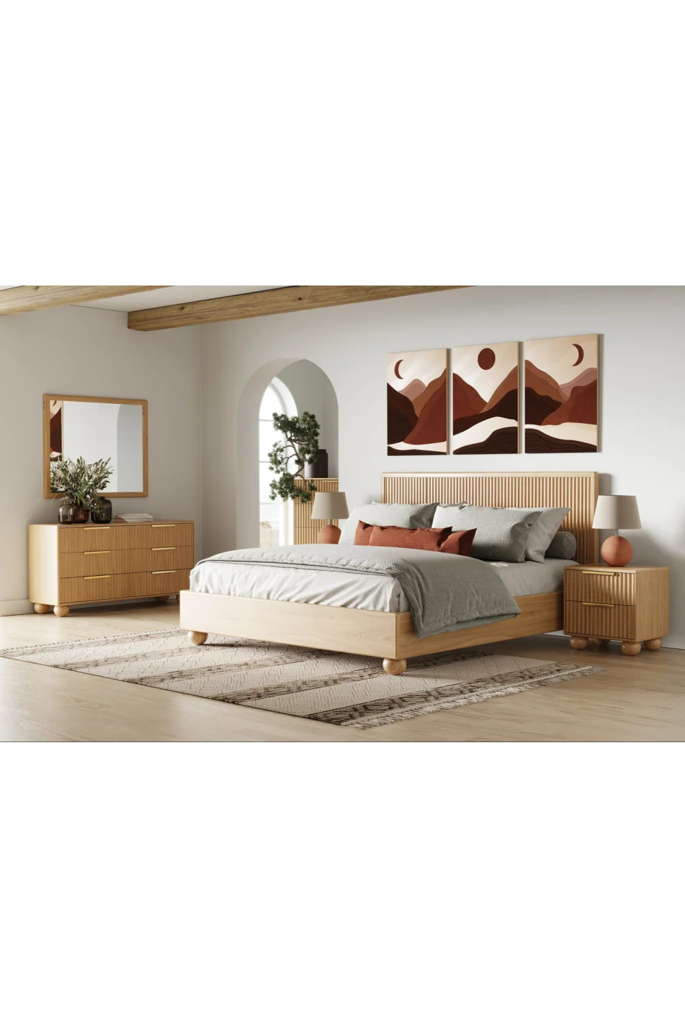 Luxury Modern Fluted Oak 6-Drawer Dresser European Style for Villa