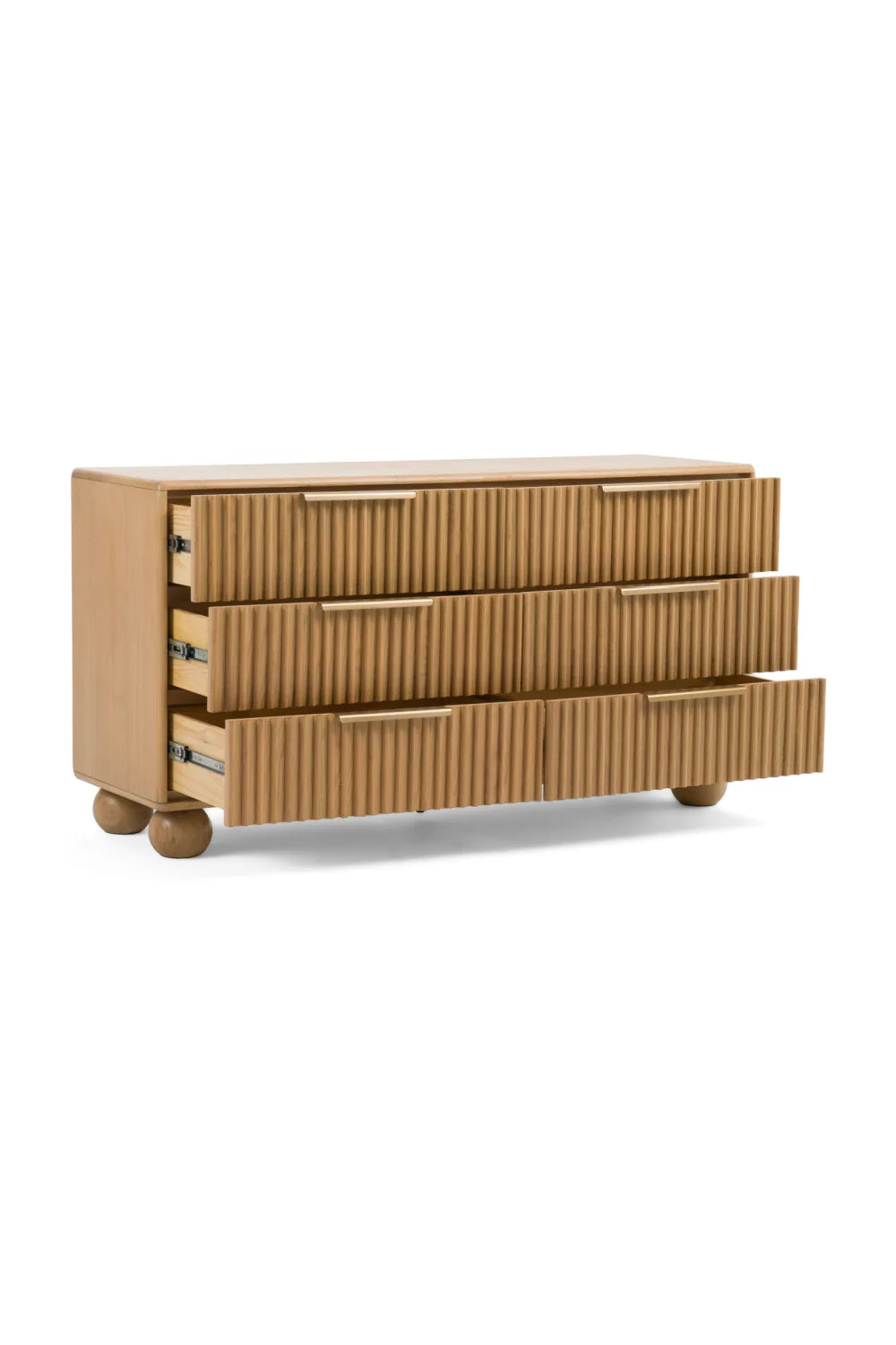 Luxury Modern Fluted Oak 6-Drawer Dresser European Style for Villa